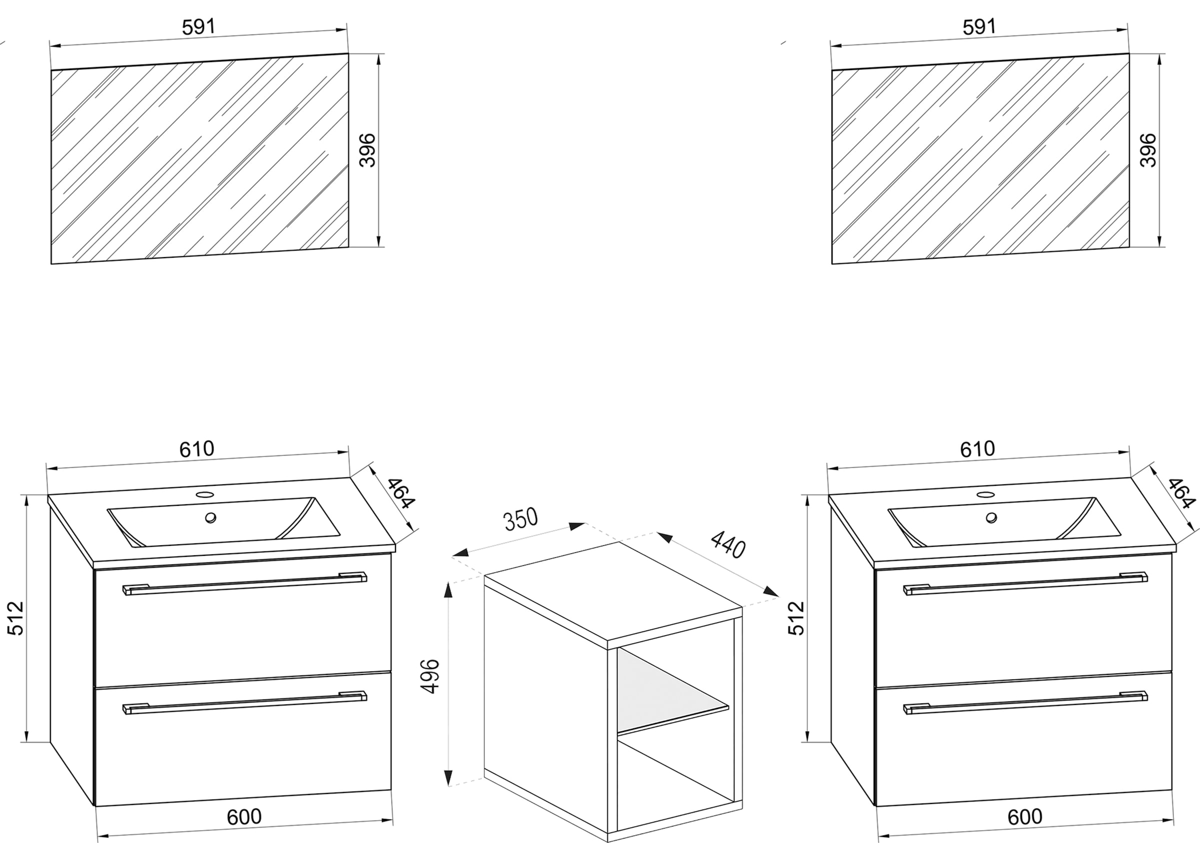 VCM Waschtisch »3-tlg. Doppel Waschplatz Waschtisch Badinos XXL« 7 Stk. tlg.
