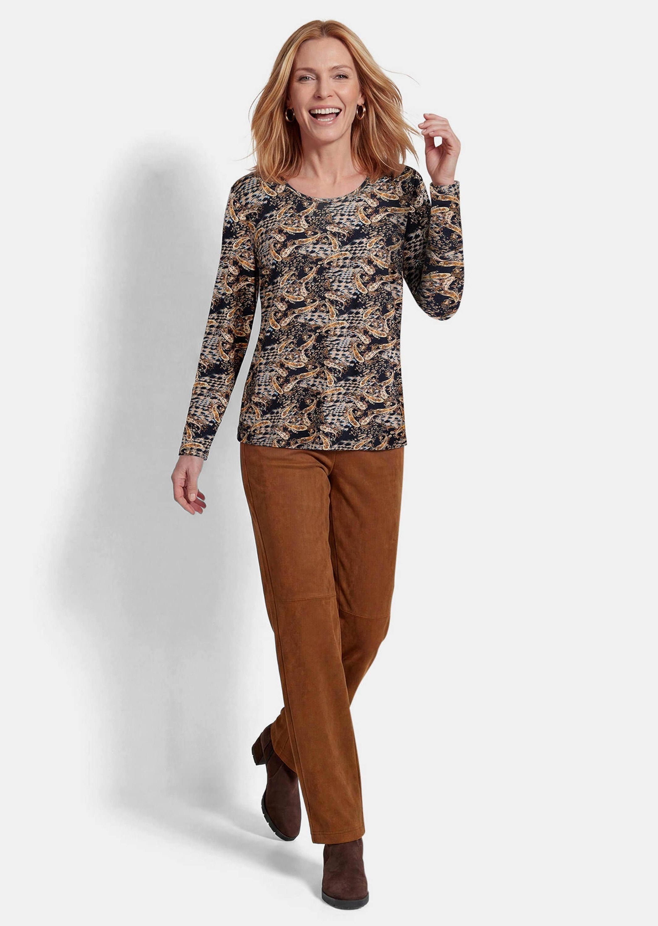 GOLDNER Print-Shirt »Kurzgröße Langarmshirt aus Viskose-Jersey« stretchbequemer Viskosejersey