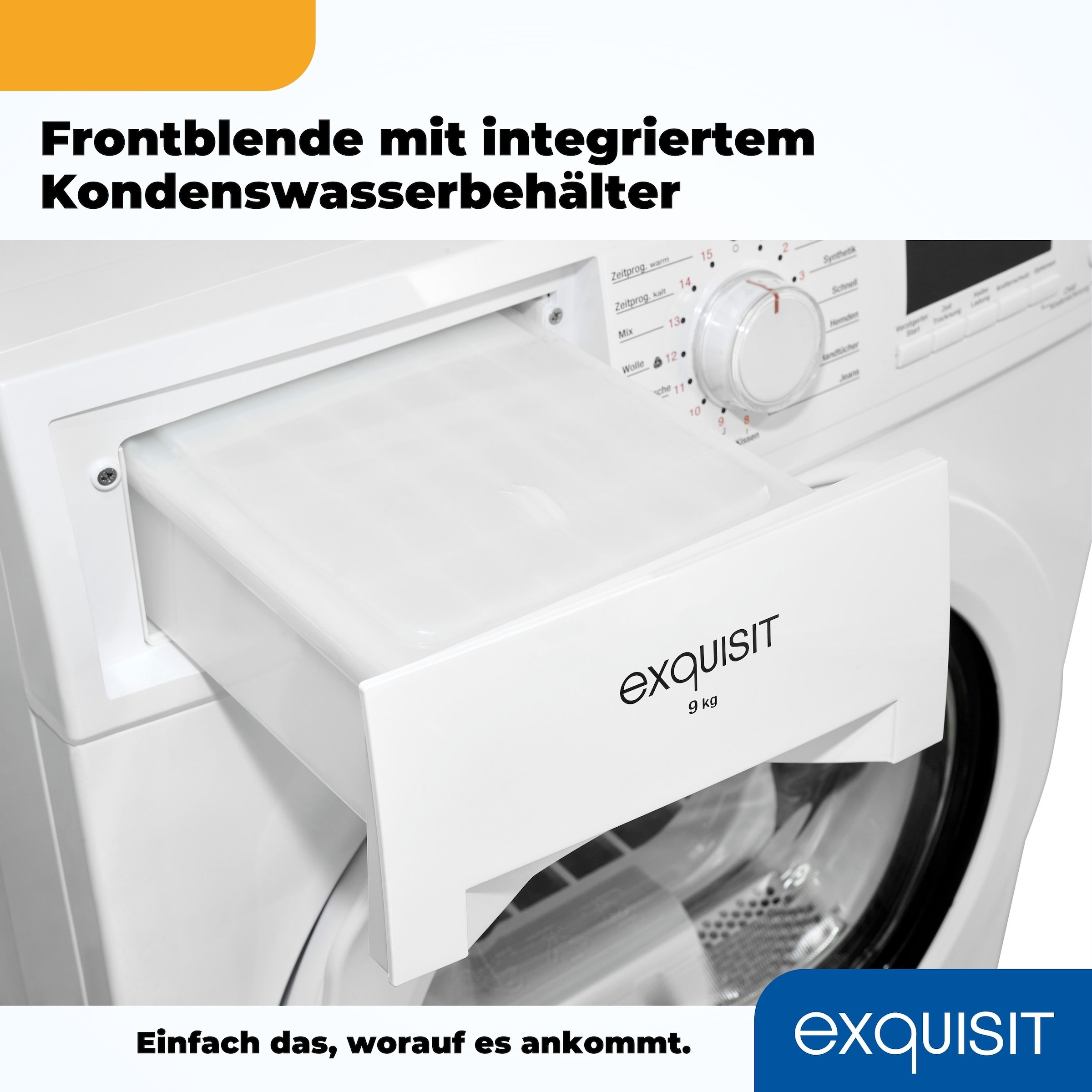 exquisit Wärmepumpentrockner »TWP903-410 weiss«, 9 kg, 15 Programme, Startzeitvorwahl, Knitterschutz, LED-Licht