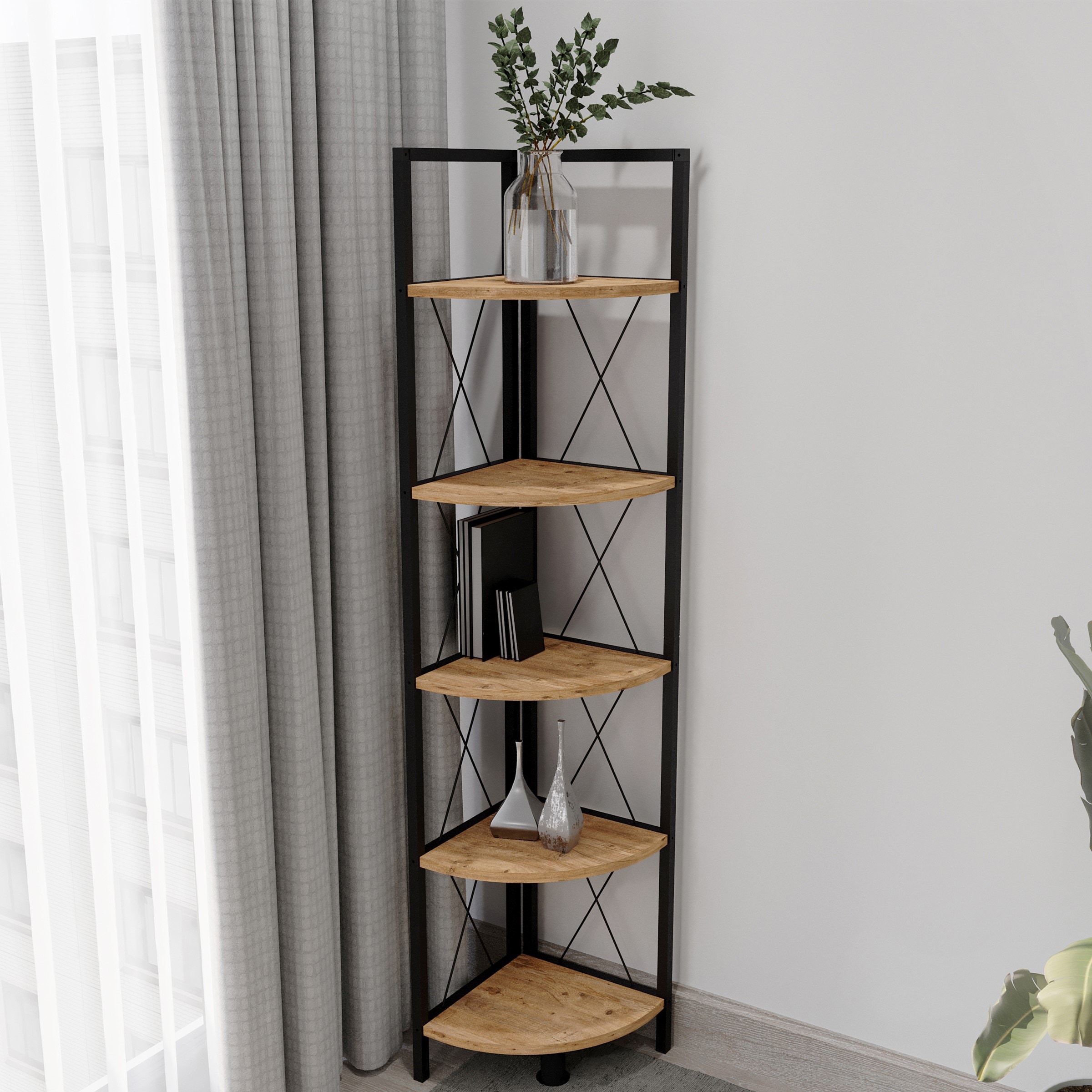 VCM Standregal »Holz Metall Eckregal Bücher Regal Insasi 5fach«