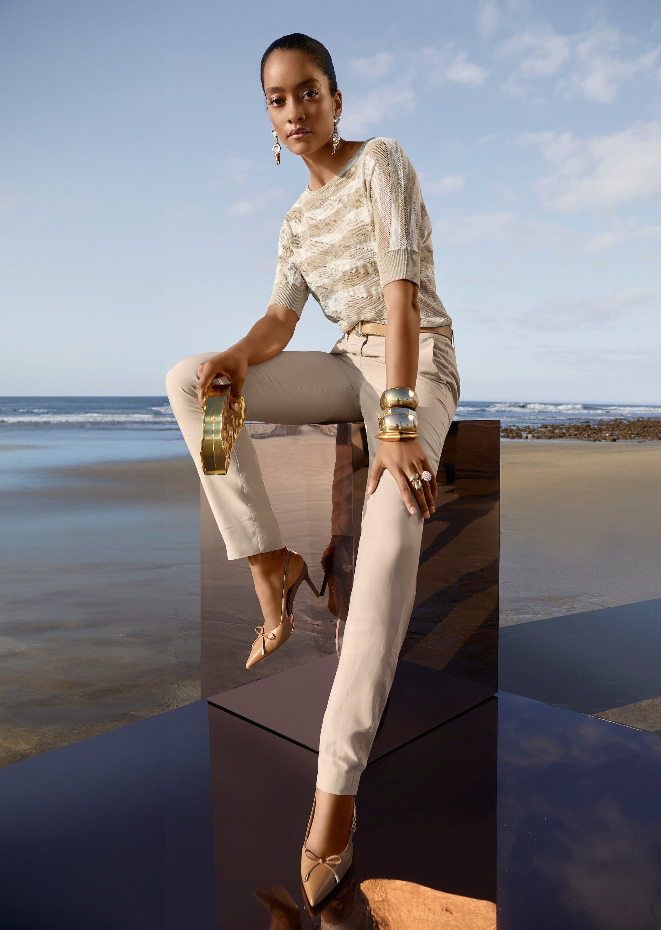 MADELEINE Longpullover »Ajourpullover Baumwollpullover mit Streifenmuster« Leicht transparent