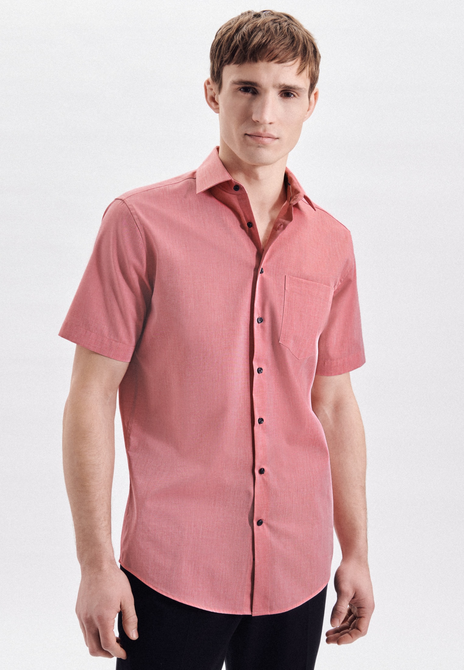 Seidensticker Herren Businesshemd »Regular« Regular Kurzarm Kentkragen Uni in rot, Größe XL44