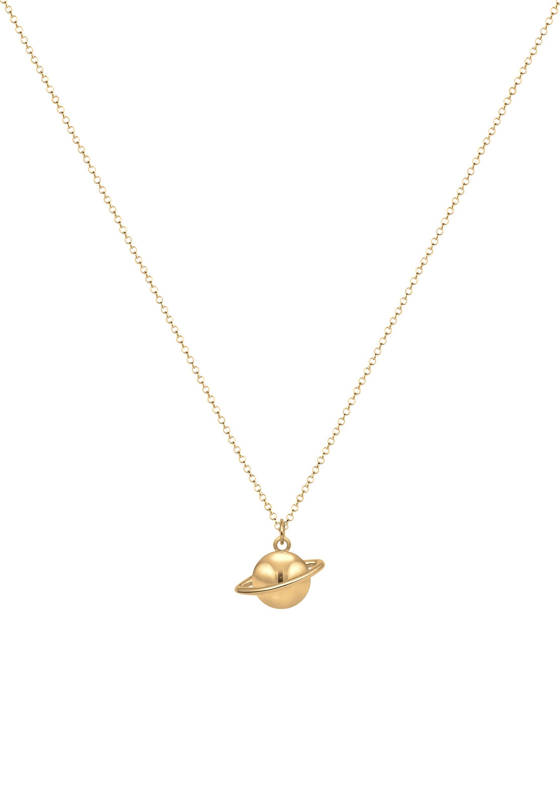 Elli Kette mit Anhänger »Halskette Planet Saturn Astro 925 Sterling Silber vergoldet«
