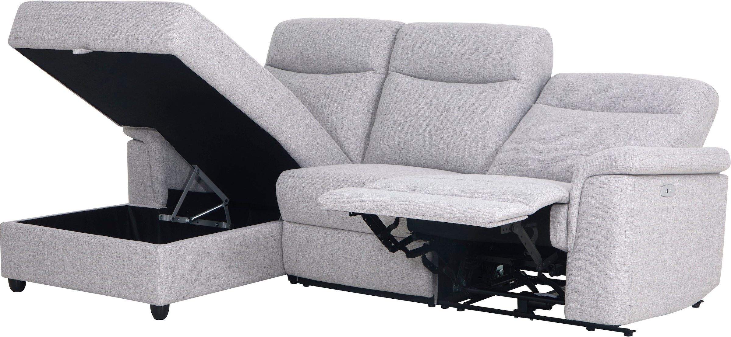 Home affaire Ecksofa »BRIONNE, L-Form, 255cm, manuelle u. elektrische Funktion (USB A/C),« Liegefunktion, Stauraum, Federkernpolsterung, Webstoff