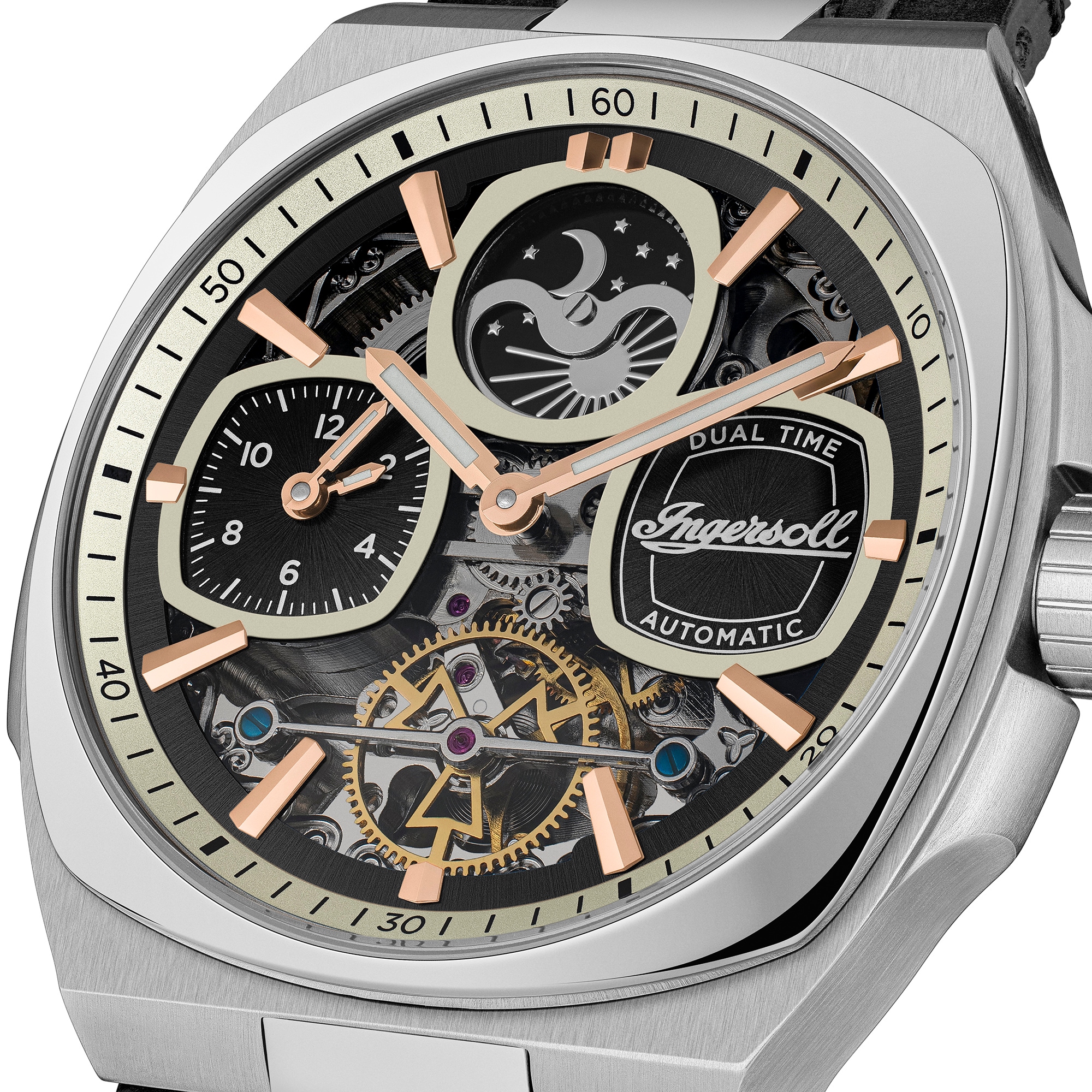 Ingersoll Automatikuhr »The Spirit« Armbanduhr, Herrenuhr, Mechanische Uhr, Lederarmband, analog, Dualzeit