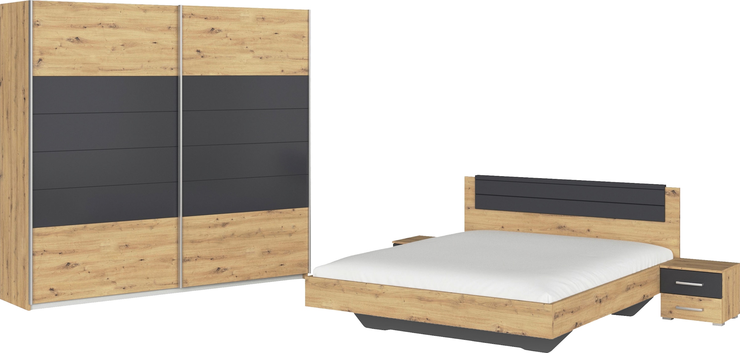 rauch Schlafzimmer-Set »Komplettschlafzimmer Schlafzimmer BARCELONA mit Schrank Breite 226 cm,«, (Set, 4 tlg.), Bett 160 oder 180 cm und 2 Nachttischen MADE IN GERMANY