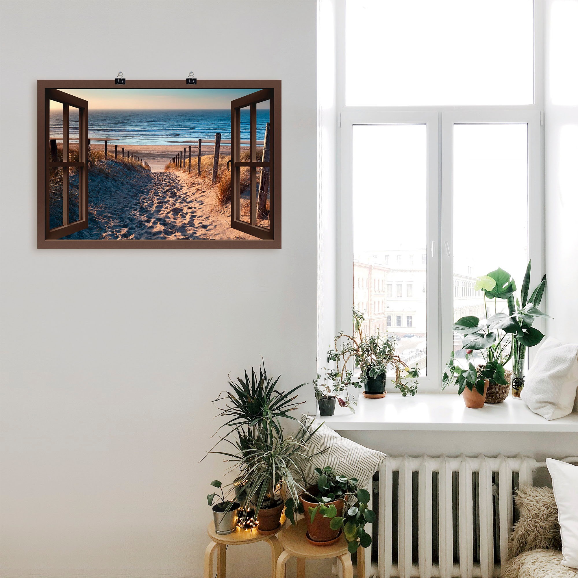 Artland Wandbild »Fensterblick St.), online Wandaufkleber zum Weg (1 verschied. Größen Strand, bei OTTO Leinwandbild, als in Poster, Nordseestrand«