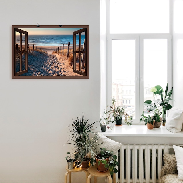 Artland Wandbild »Fensterblick Weg zum Nordseestrand«, Strand, (1 St.), als  Leinwandbild, Poster, Wandaufkleber in verschied. Größen online bei OTTO