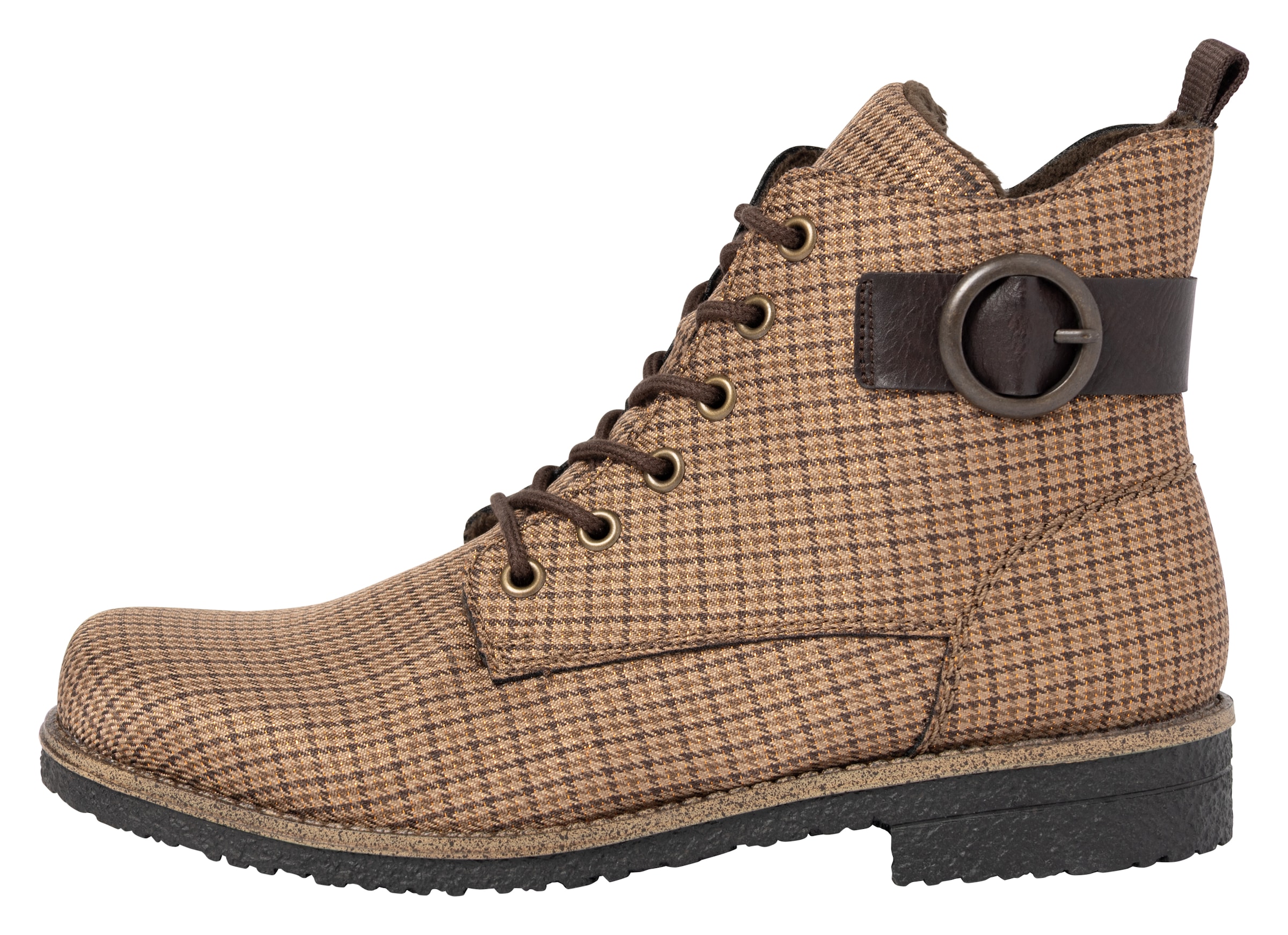Rieker Schnürboots  Schnürstiefelette in Karo-Optik, mit Zierschnalle und Glitzerdetails
