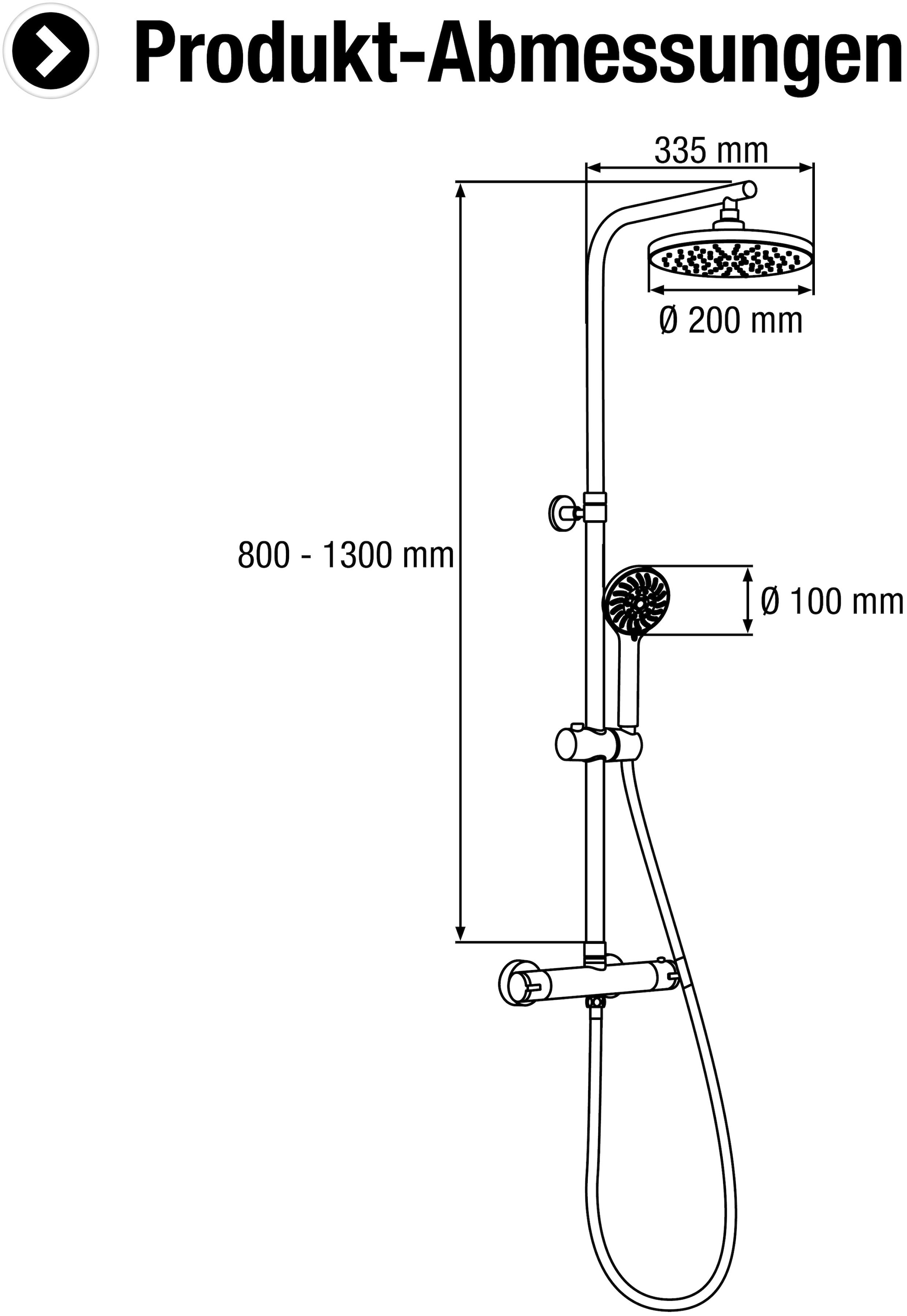 CORNAT Duschsystem »"Perfect Neo" - verchromt - Thermostatarmatur - Variables Steigrohr«, Handbrause mit 5 Strahlarten: Normal-, Soft-, Massage - Anti-Kalk