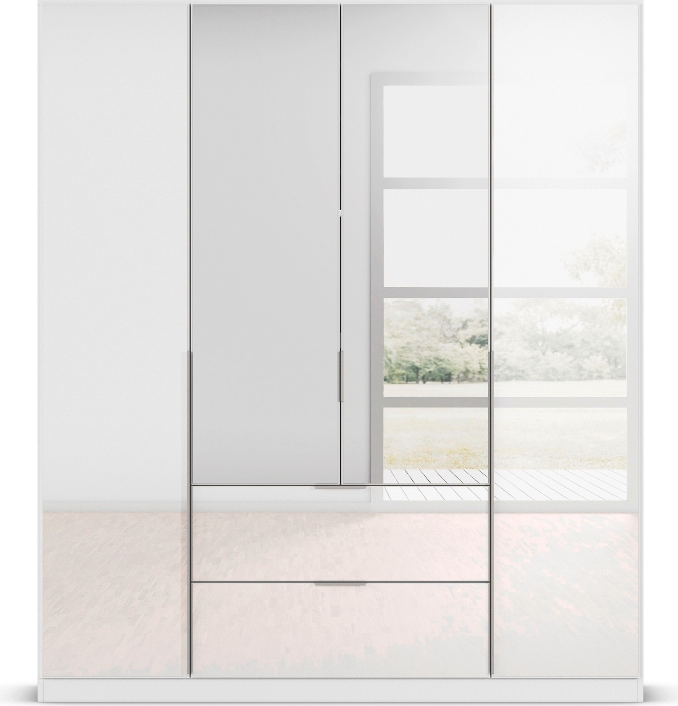 rauch Drehtürenschrank »Kleiderschrank Kleiderschränke Schrank Garderobe AGORDO mit Glasfront«, (in zwei Griff-Farben, Breiten 91-360 cm), mit Außenschubkästen, in 7 Breiten und 2 Höhen MADE IN GERMANY