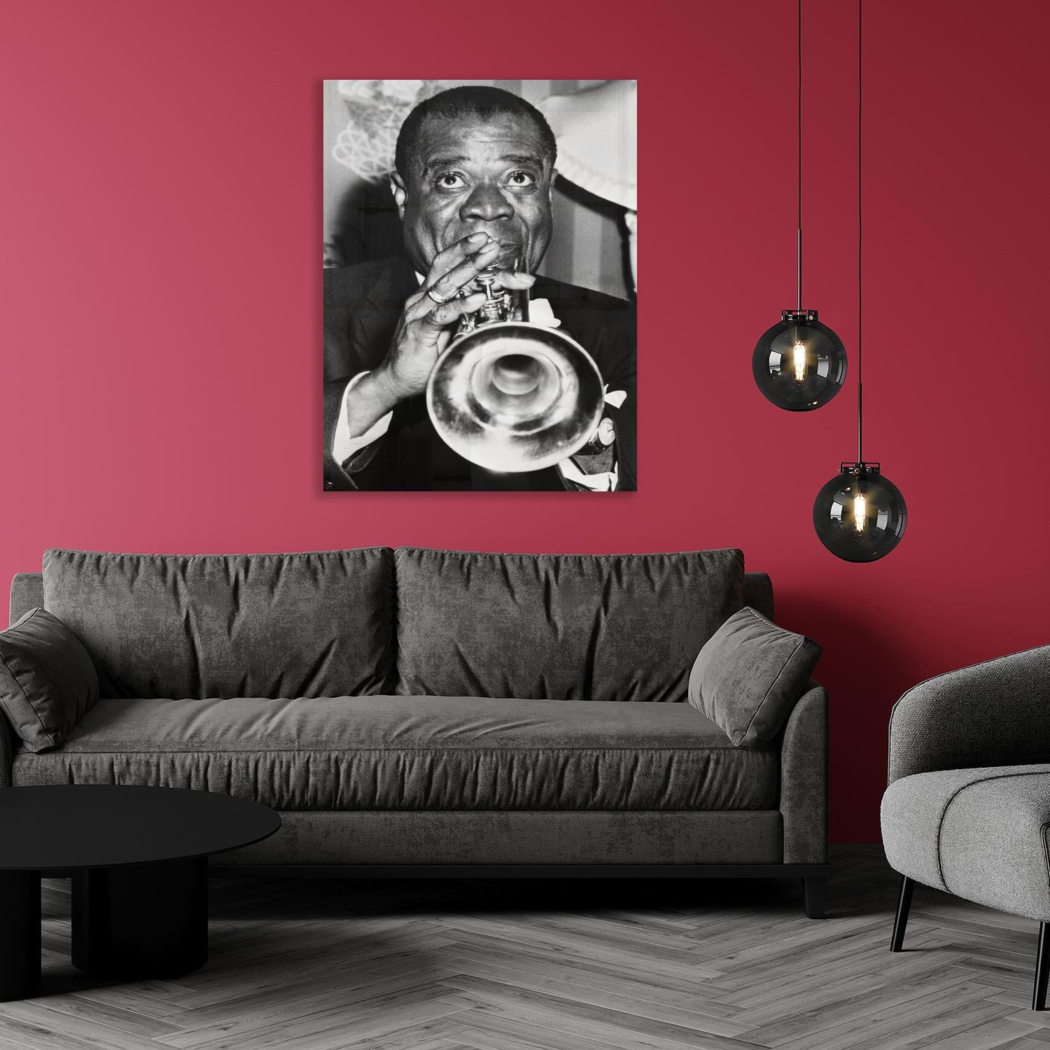 Acrylglasbild »Louis Armstrong«, Schwarz-Weiß-Mann-Stars, Fine Art-Print in...