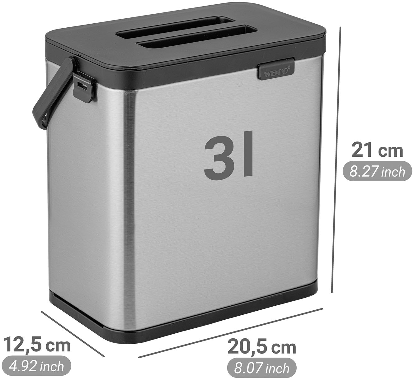 WENKO Mülleimer »Modell Colin« 1 Behälter Abfalleimer mit Griff, Über-Tür-Befestigung ohne Bohren, 3 L