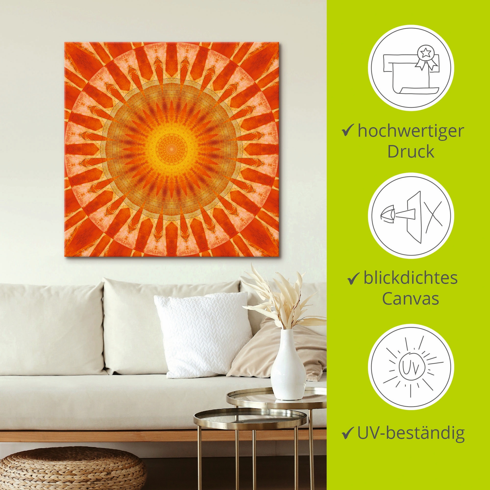Artland Wandbild »Mandala Sonnenuntergang«, klassische Fantasie, (1 St.), als Leinwandbild, Poster in verschied. Größen