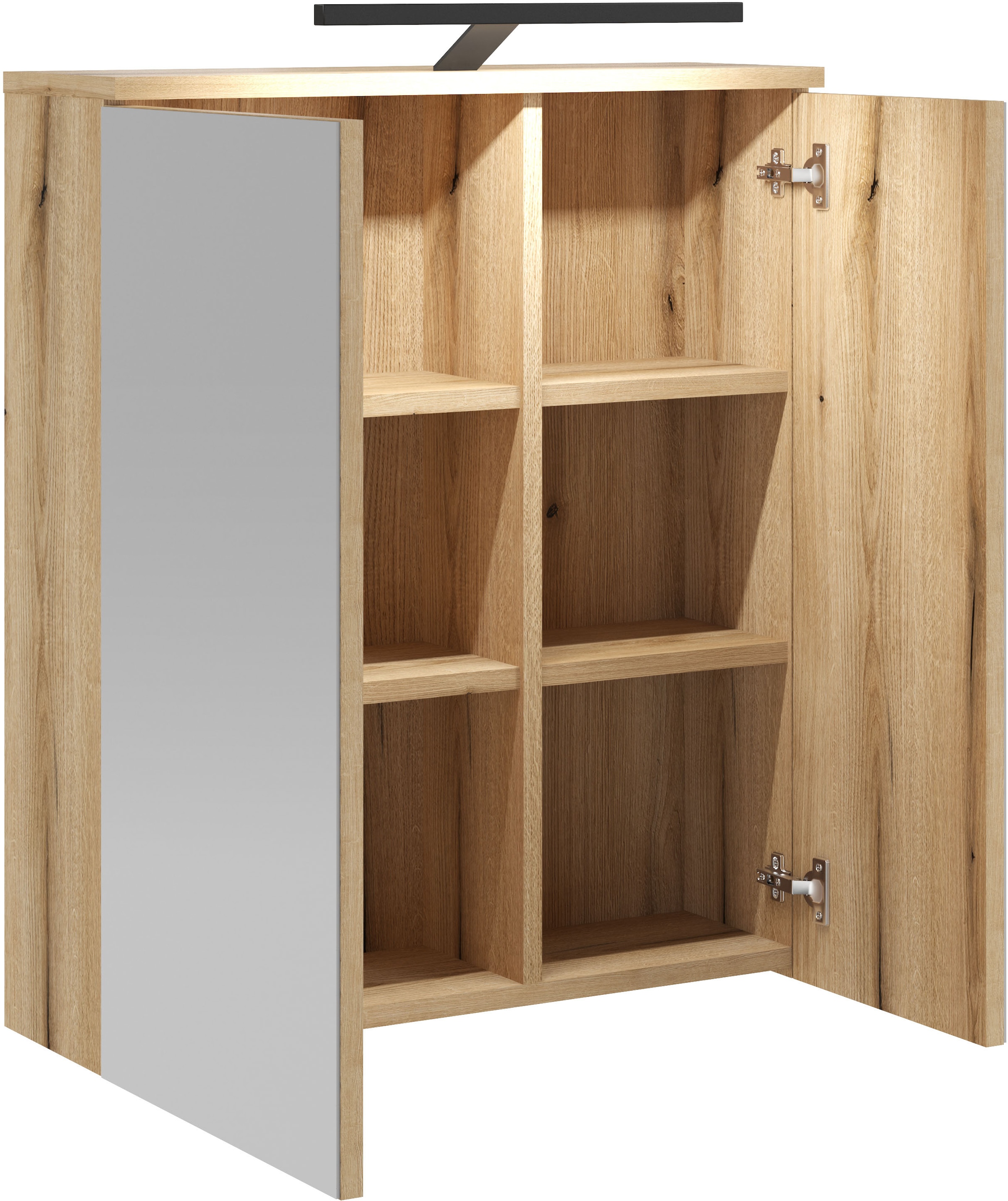 INOSIGN Badspiegel »Oslo, Spiegelschrank in Eiche Evoke, Spiegel im skandinavischen Design«, Aufbewahrungsschrank mit 2 Spiegeltüren, mit LED