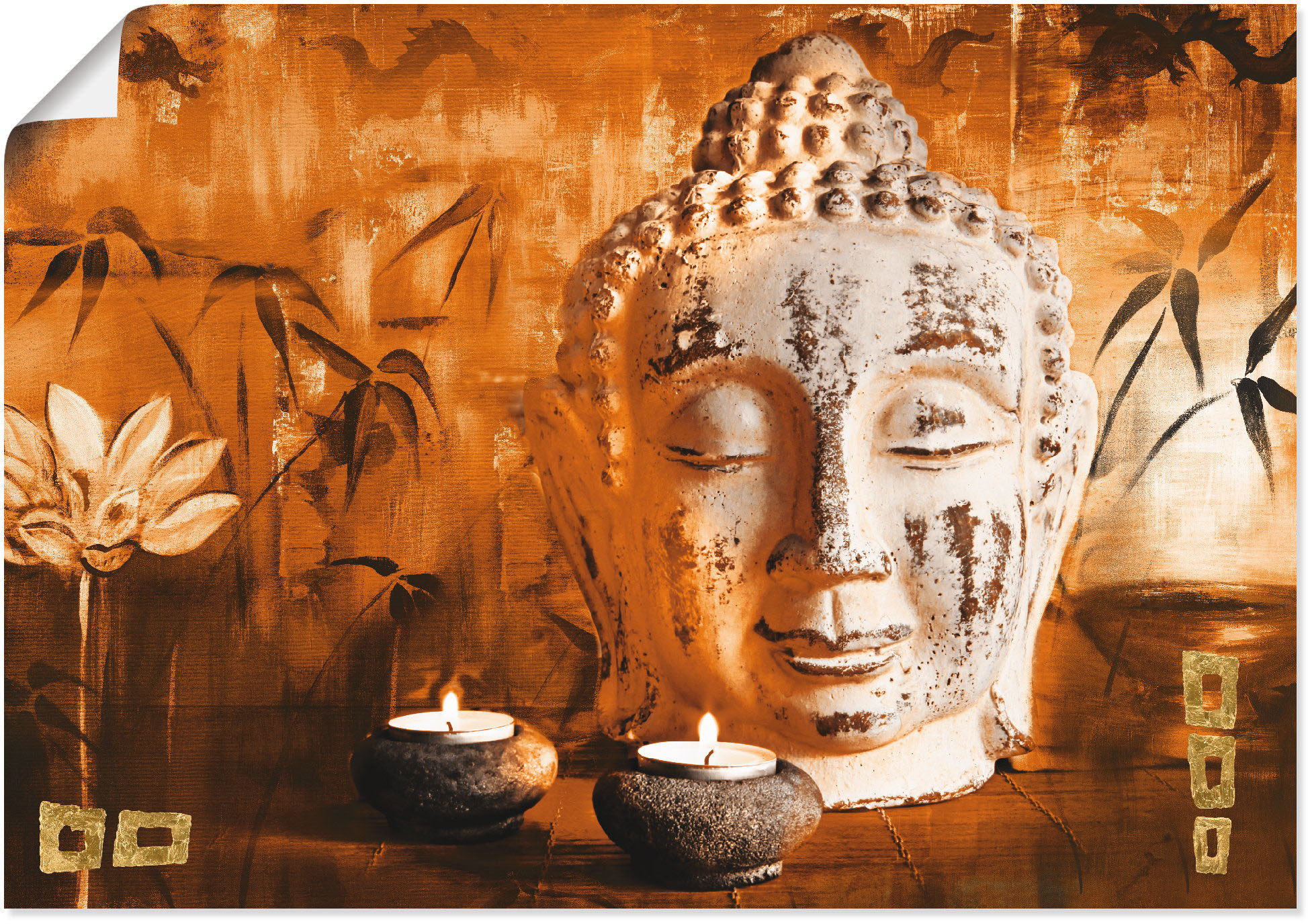 Artland Wandbild »Buddha mit Kerzen«, Religion, (1 St.), in vielen Größen & Produktarten -Leinwandbild, Poster, Wandaufkleber / Wandtattoo auch für Badezimmer geeignet