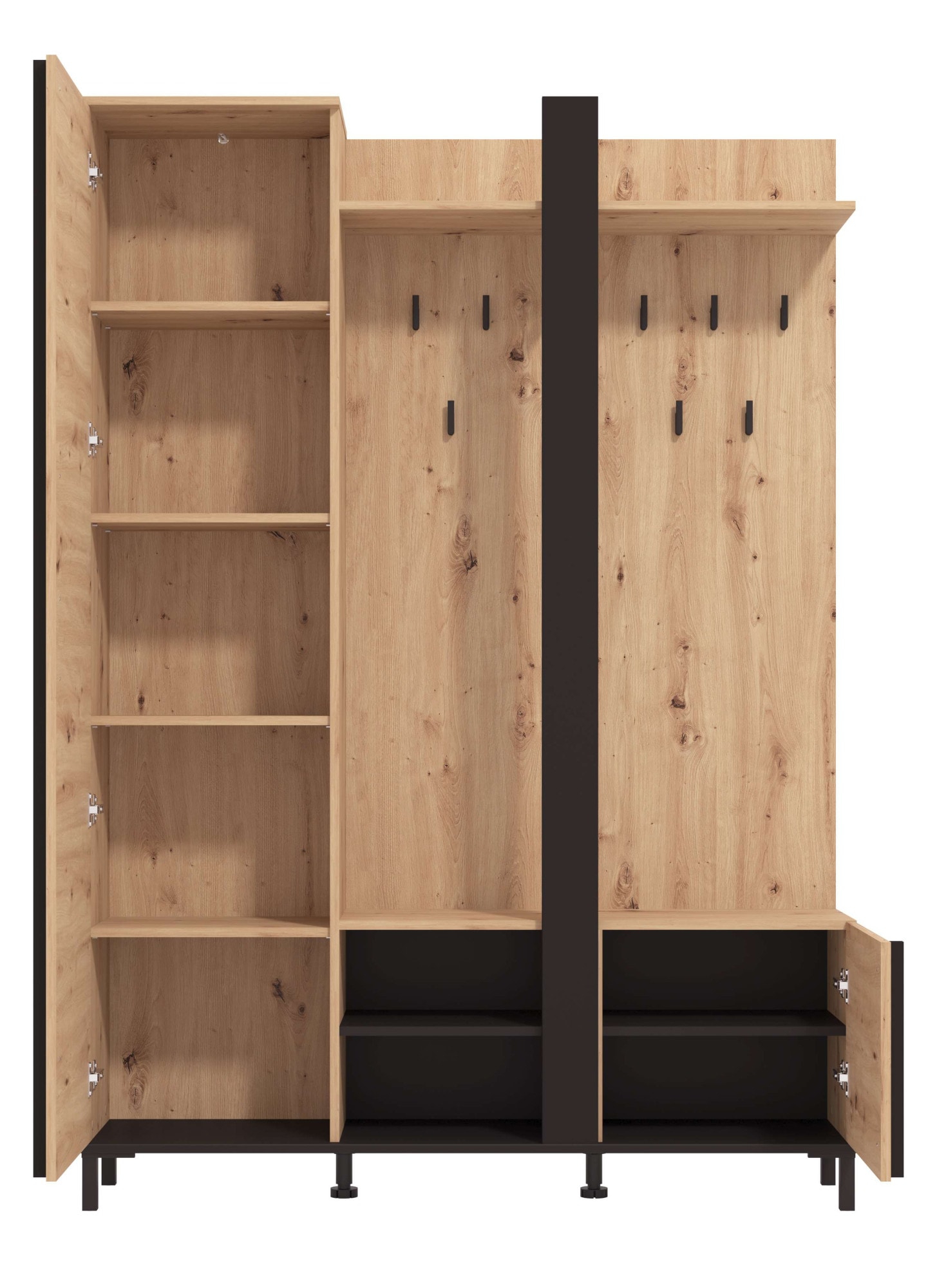 Home affaire Kompaktgarderobe »Nino Flurgarderobe, Dielenschrank, Flurmöbel, Garderobe, Breite 135 cm«, Schuhschrank, Spiegel, Haken, viel Stauraum, ideal für kleine Räume