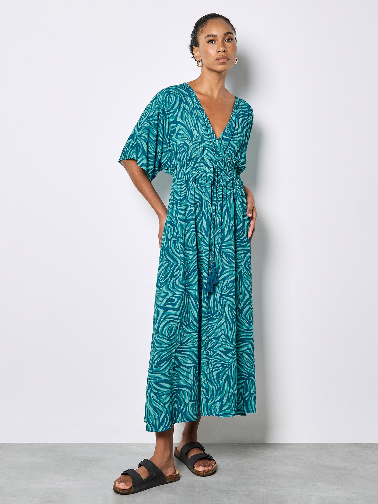 Apricot Midikleid »Maxikleid« mit Kordel, 2 tlg. mit Zebra-Print und Kimono-Ärmeln