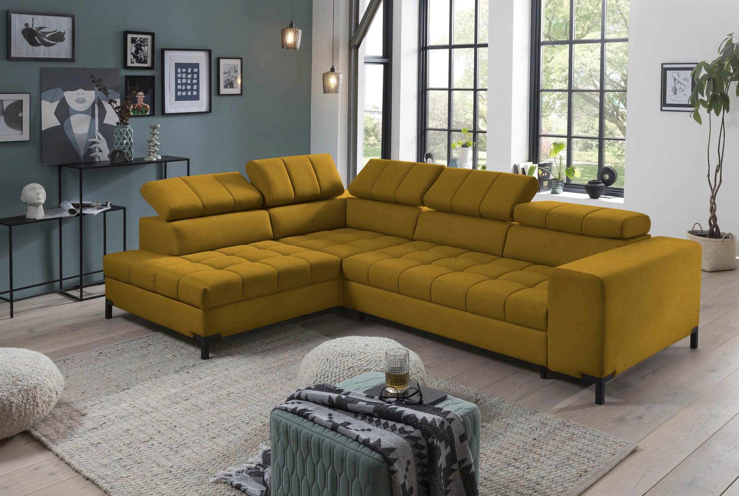 exxpo - sofa fashion Ecksofa »Bocco, hochwertige Verarbeitung, toller Sitzkomfort, bequem, L-Form«, wahlweise mit Bettfunktion u. Bettkasten, inkl. Kopfteilverstellung