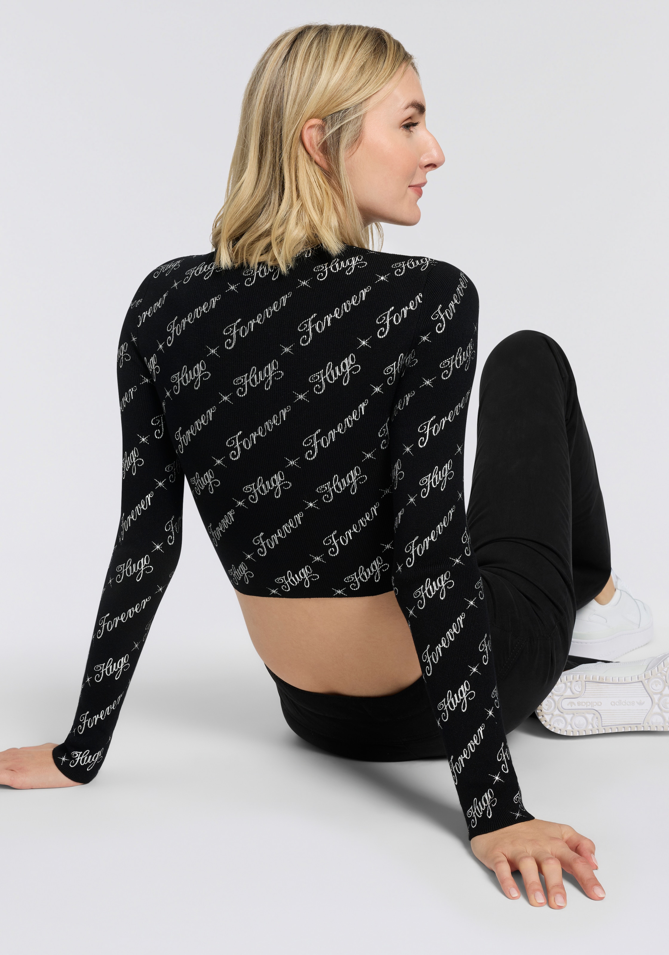HUGO Blue Langarmshirt »Soiler«, mit All-Over-Print, cropped