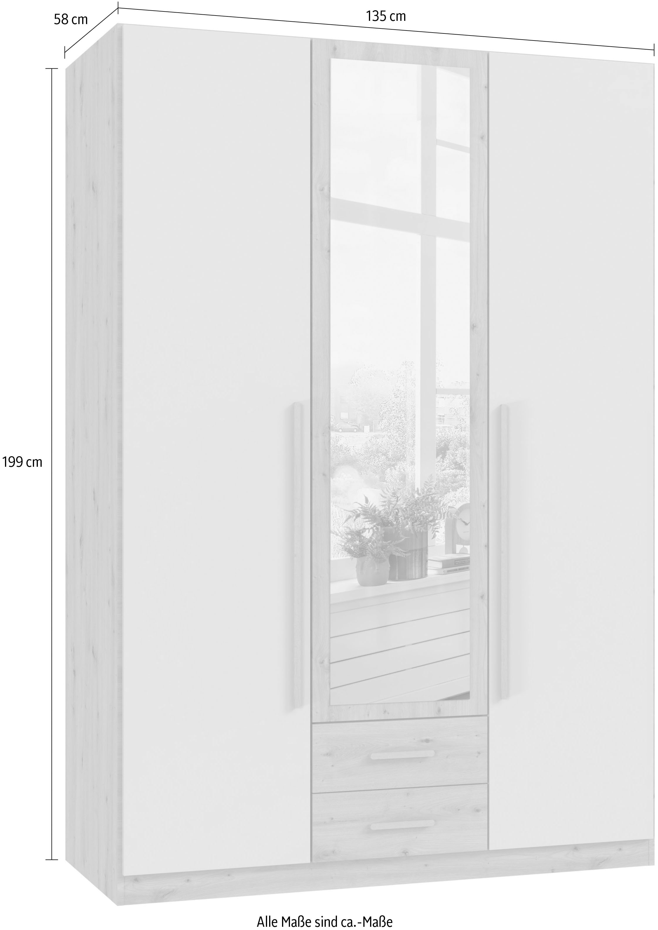Wimex Kleiderschrank »Marburg erhältlich in den Breiten 135cm & 180cm« inkl. Spiegel und zwei Schubladen