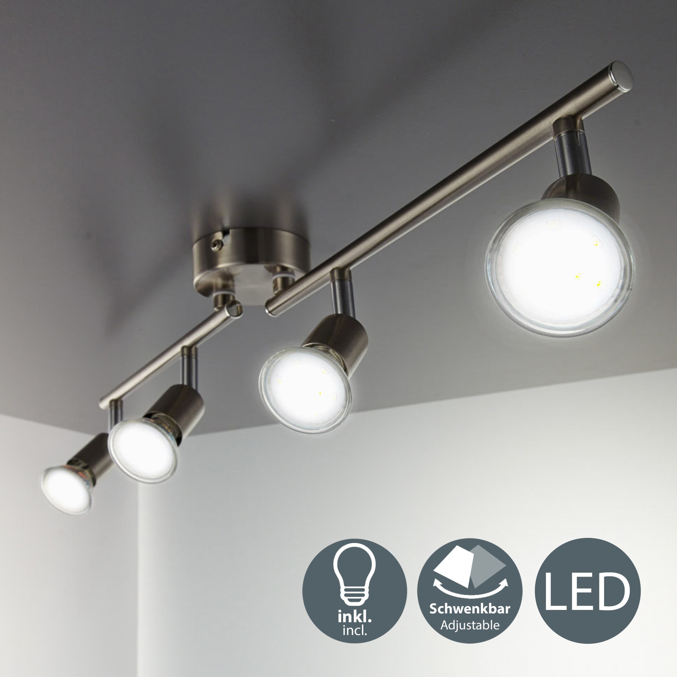 B.K.Licht LED Deckenspots GU10 Warmweiß LED Deckenleuchte, Strahler schwenkbar, Inkl. 4 x 3W Leuchtmittel GU10
