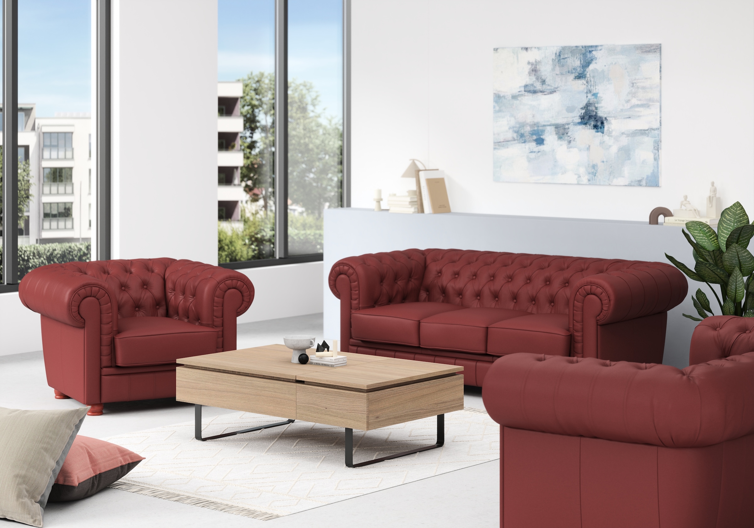 Max Winzer® Chesterfield-Sofa »Kent edel und bequem, tolle Detailverarbeitung, komfortable Armlehnen«, 3-Sitzer mit aufwendiger Knopfheftung, Breite 205 cm