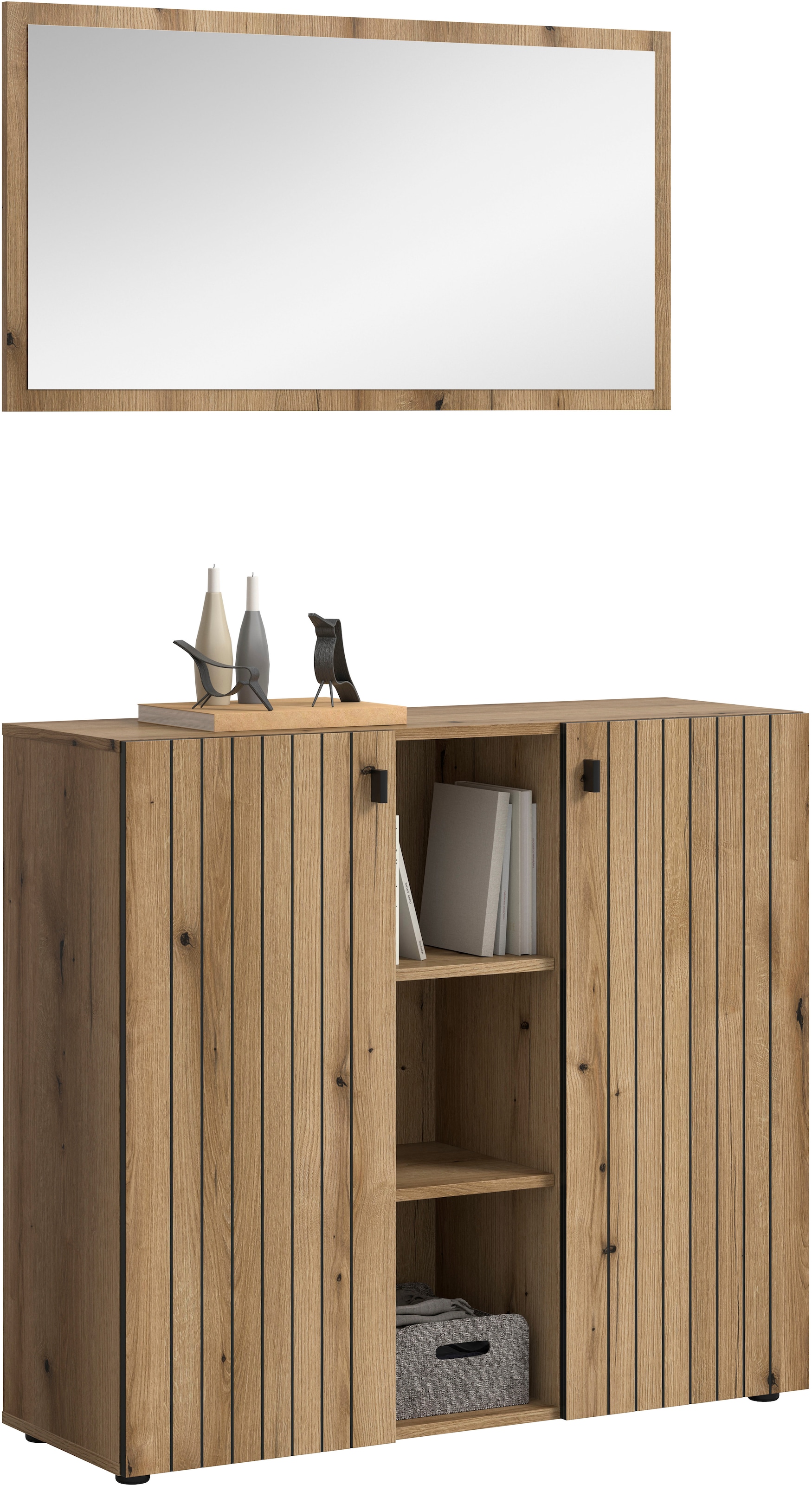 Home affaire Garderoben-Set »TATIO, 2-tlg. Garderobenkombination,Breite: 106 cm, Rillenfräsung« Set, Set, best. aus: 1 Spiegel, 1 Schuhkommode, 2 Stk. tlg.