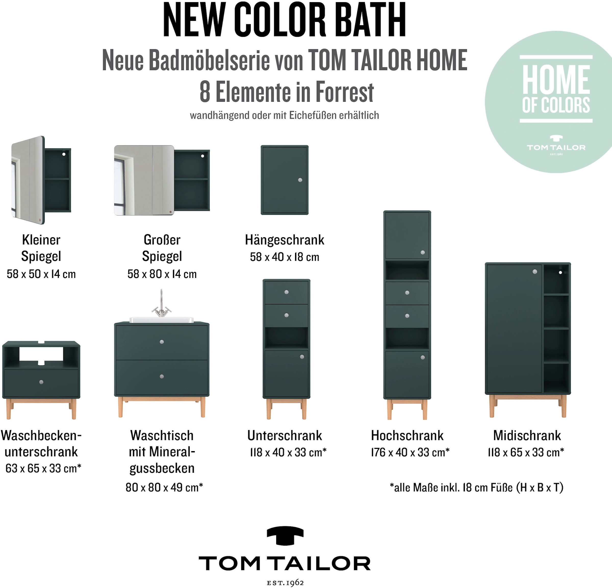 TOM TAILOR HOME Waschbeckenunterschrank »COLOR BATH«, mit Schublade, mit Push-to-Open, mit Füßen in Eiche, Breite 65 cm