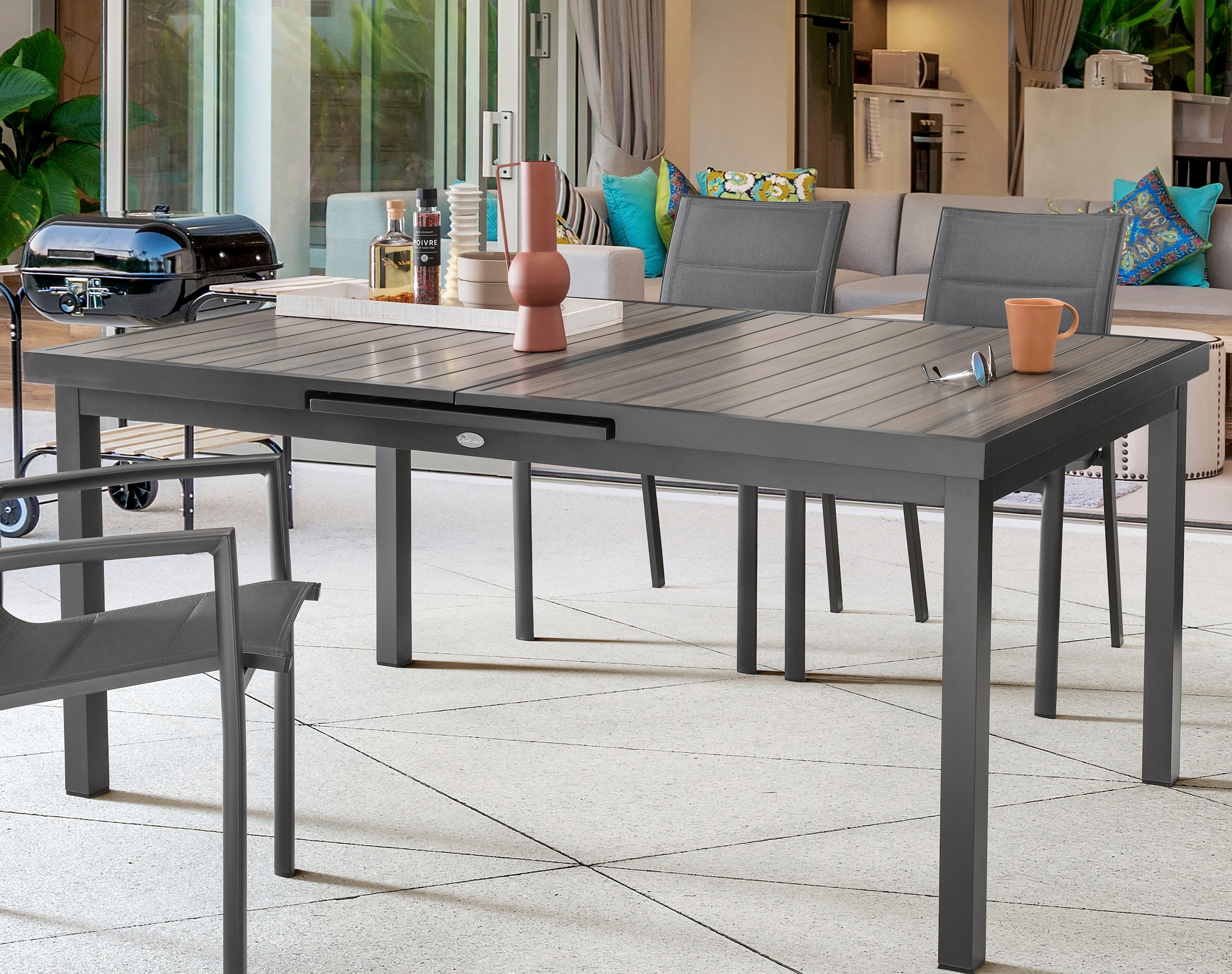 Destiny Garten-Essgruppe »COSTA IMOLA« 5 Stk. tlg. 4 Stapelsessel Textilene, 1 Ausziehtisch 165/215x100 cm