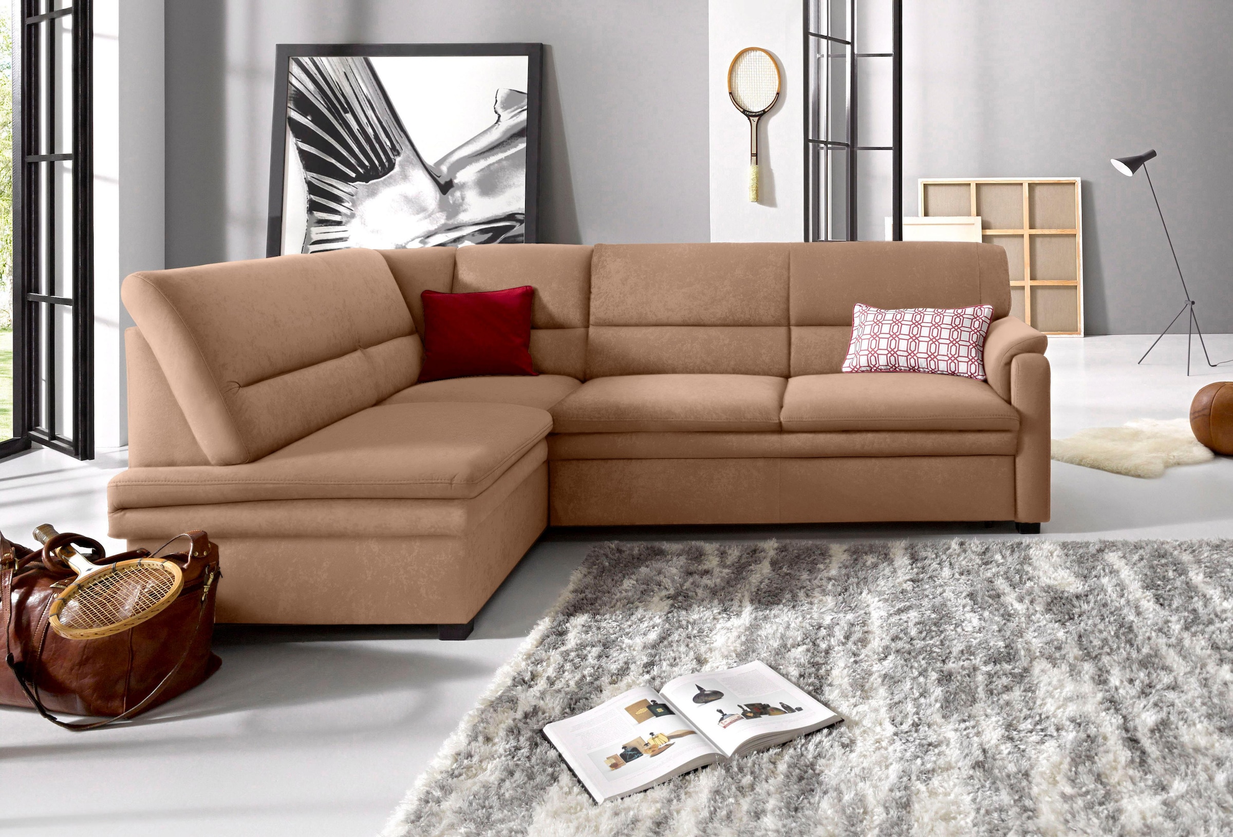 sit&more Ecksofa »Pisa L-Form« mit Federkern, wahlweise mit Bettfunktion