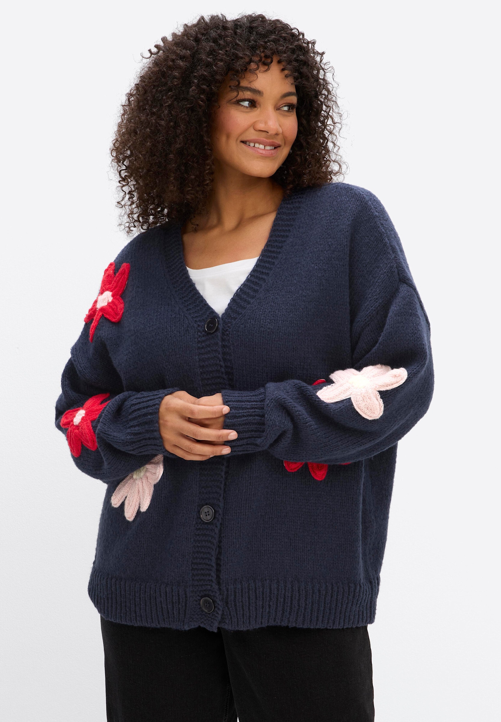 sheego by Joe Browns Strickjacke »Strickjacke Strickjacke mit farbenfrohen Blüten«