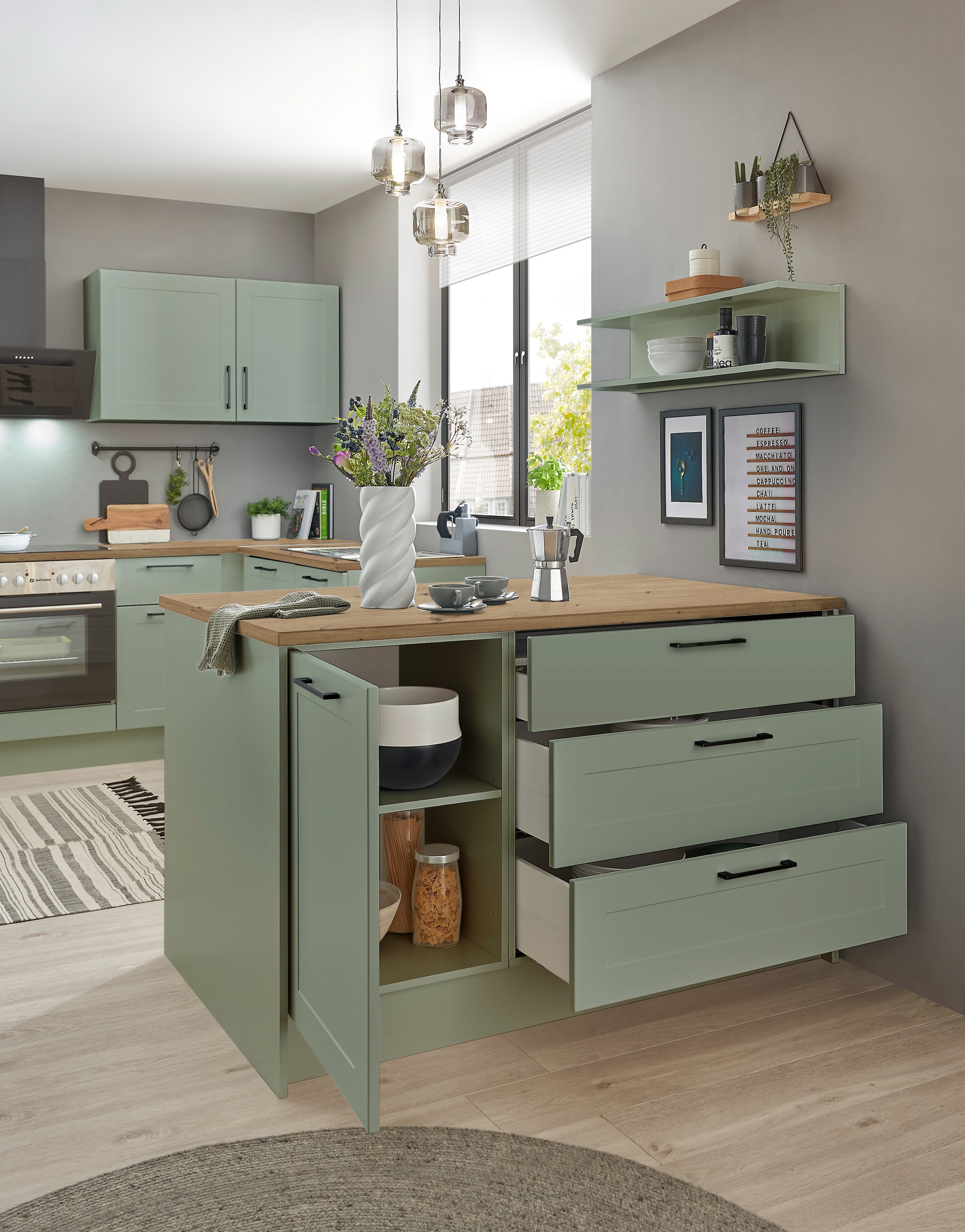 BASIC by Balculina Kücheninsel »Marsi«, Breite 145 cm, Türen und Schubkästen Sofclose, beidseitig nutzbar