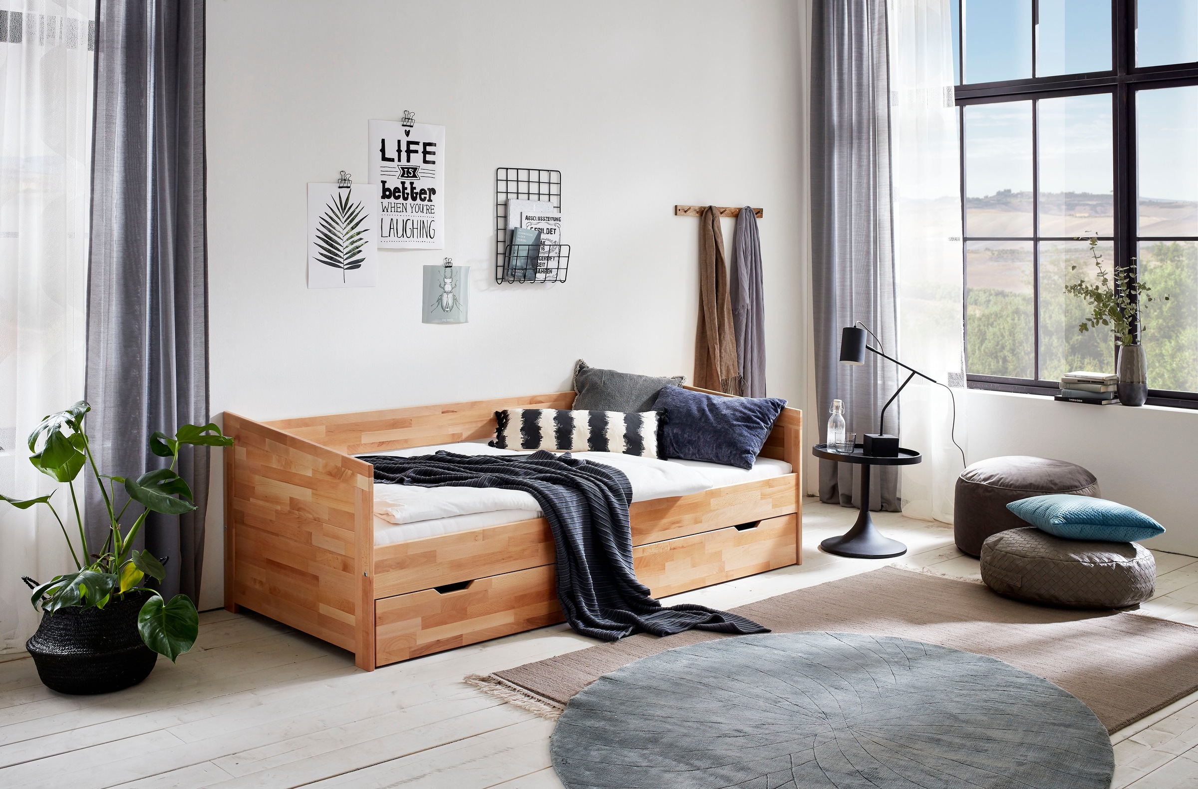 Relita Funktionsbett »Funktionsbett Nina«, Funktionsbett mit Bettschublade, Buche massiv lackiert