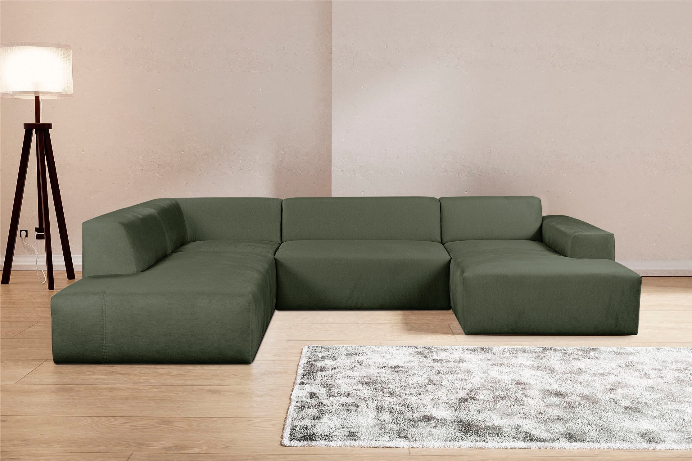WERK2 Wohnlandschaft »Zeus-U, 330 cm breit viel Platz, modern und zeitlos« Curvy Trend mit urbaner Optik auch in weichem Cord, U-Form
