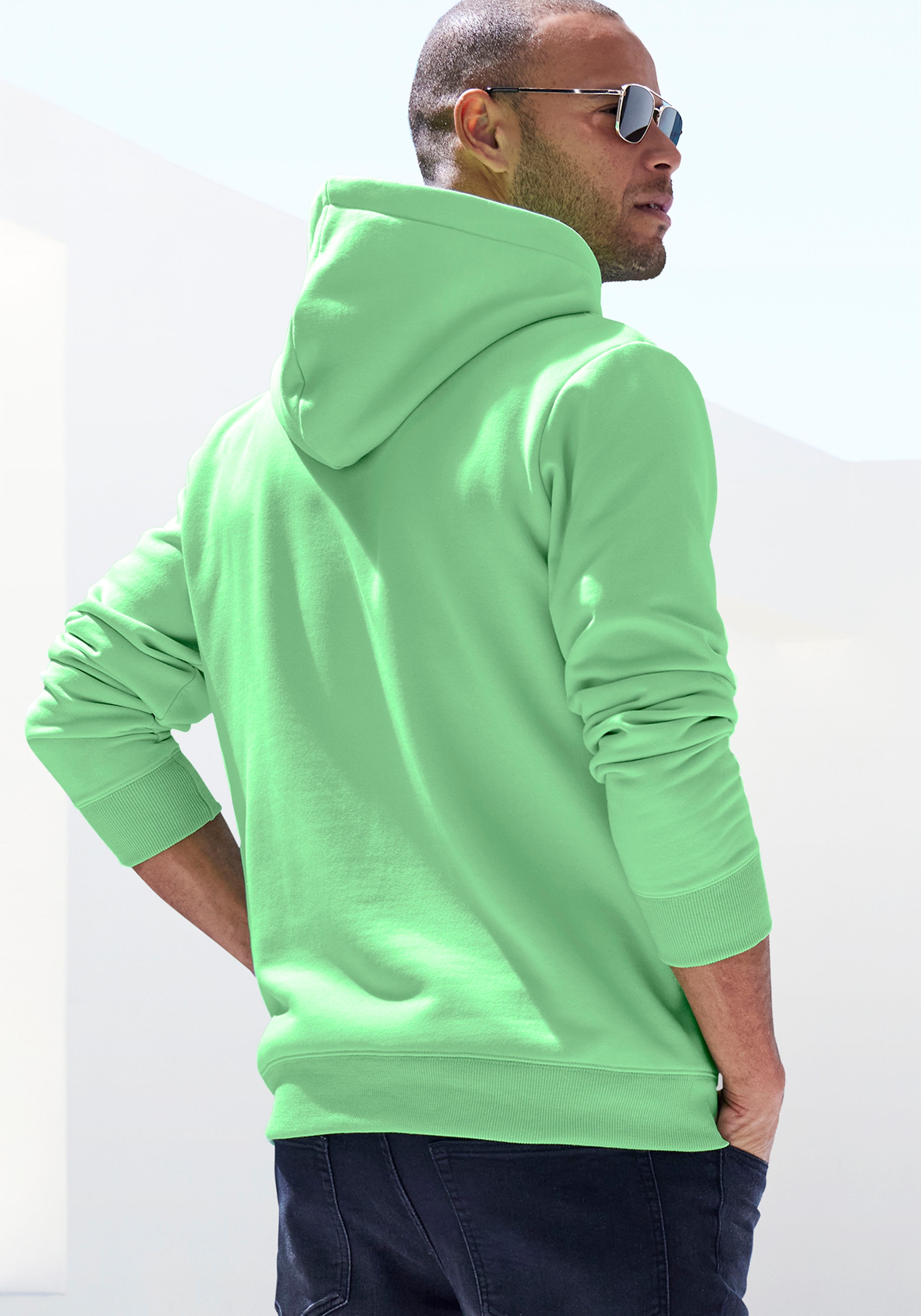 John Devin Hoodie Langarm, Sweatshirt mit Rundhals und Kapuze, Baumwollmischung