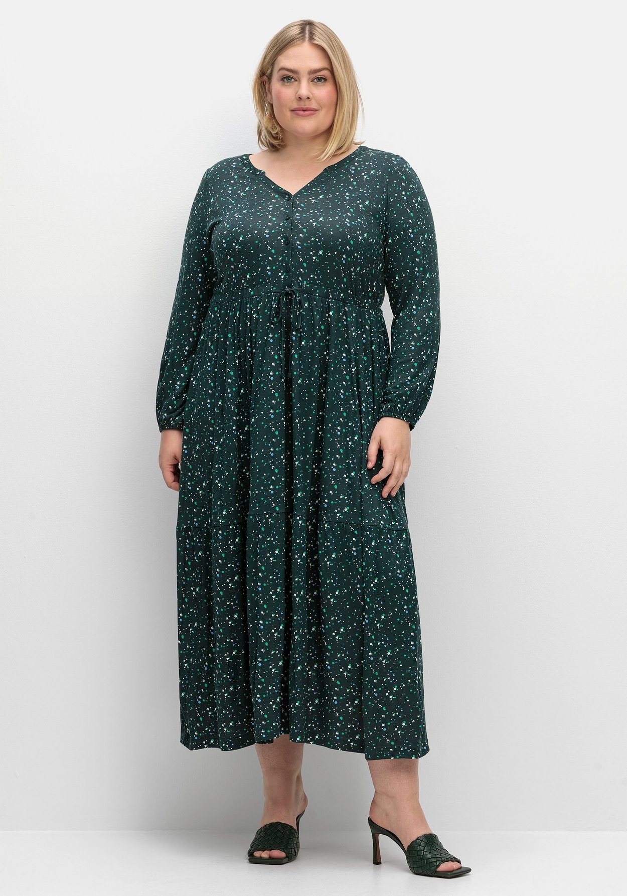 Sheego Jerseykleid »Jerseykleid mit Minimalprint und Taillen-Tunnelzug«