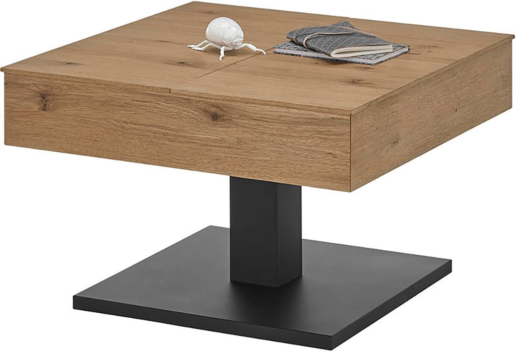 MCA furniture Couchtisch »ASHTON mit Aufklappfunktion«, HWP Eiche furniert, Korpus quadratisch, Metall schwarz, belastbar 25kg