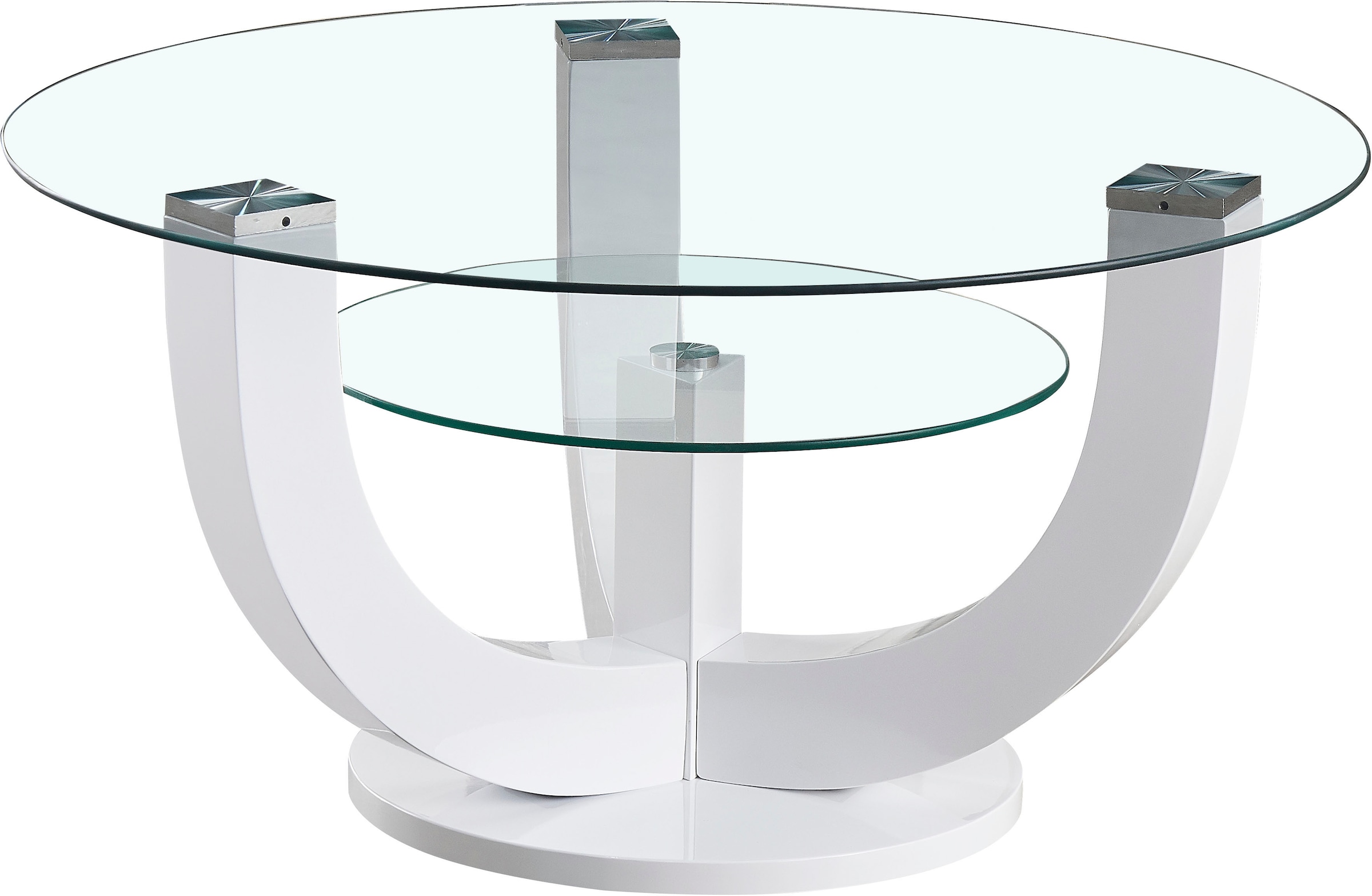HBZ Couchtisch »Denver, TOPSELLER!«, (Couchtisch), rund mit Glas, Tisch -Gestell weiß hochglanz