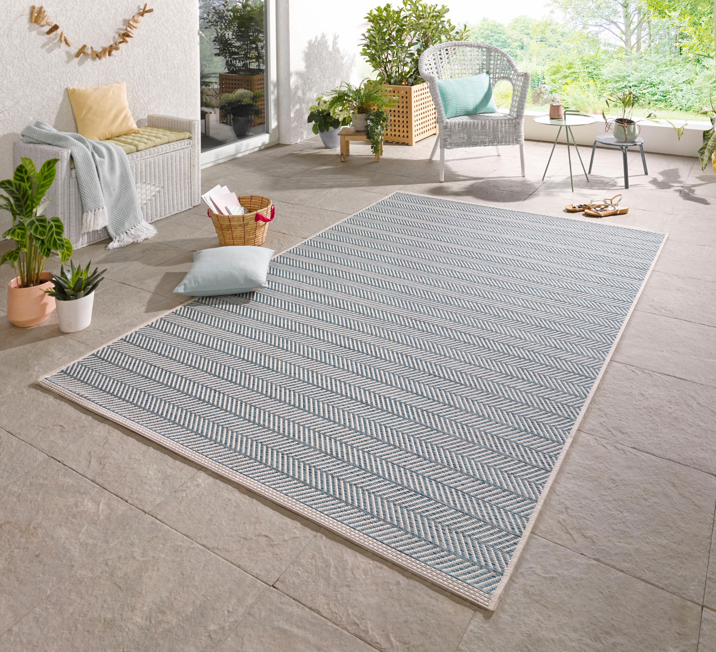 NORTHRUGS Teppich »Caribbean«, rechteckig, 4 mm Höhe, In-und Outdoor geeignet, Strapazierfähig und pflegeleicht, Flachgewebe