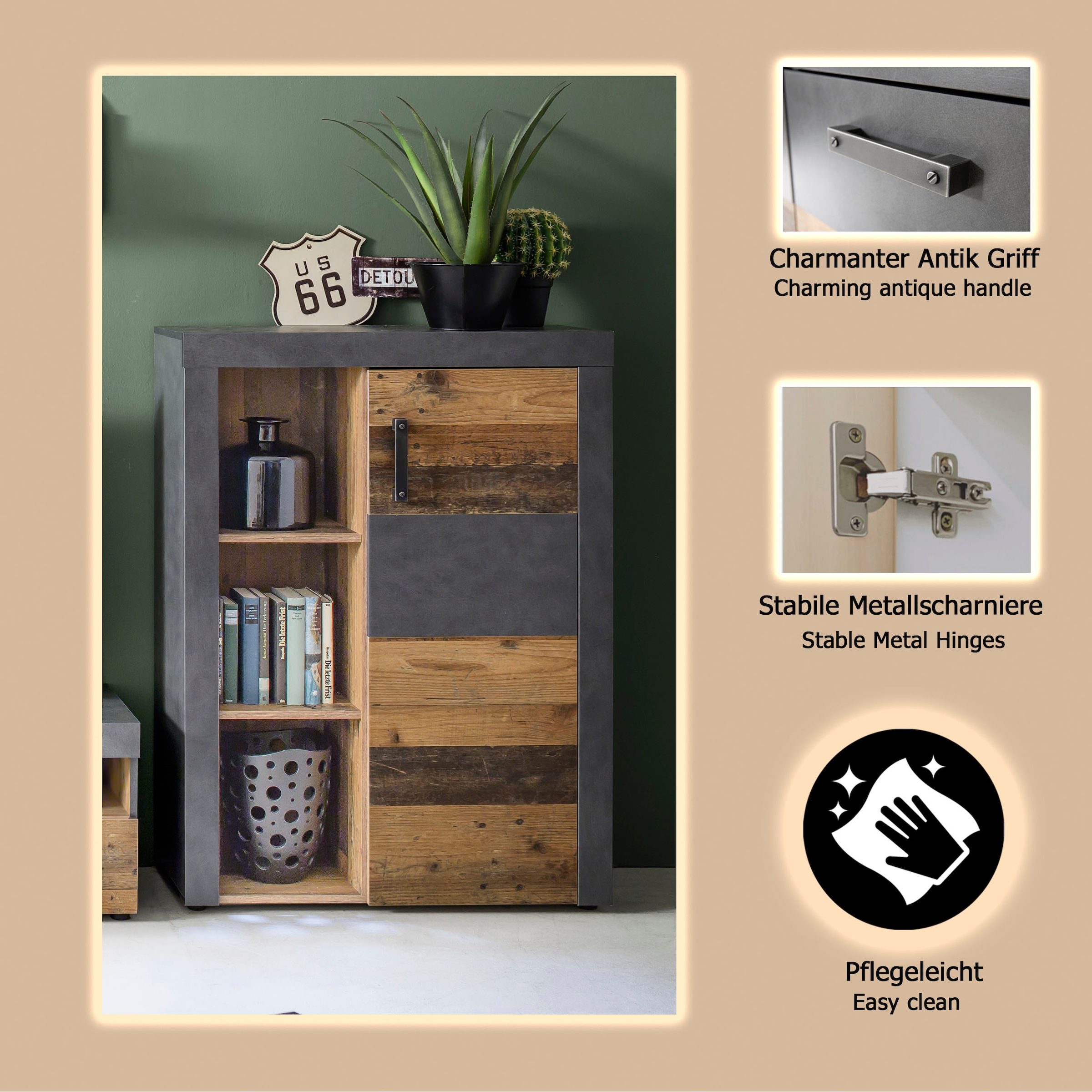 INOSIGN Highboard »Ilana«, Stauraumschrank mit 1 Tür & 3 Fächern - (B/T/H) 87/34/118 cm