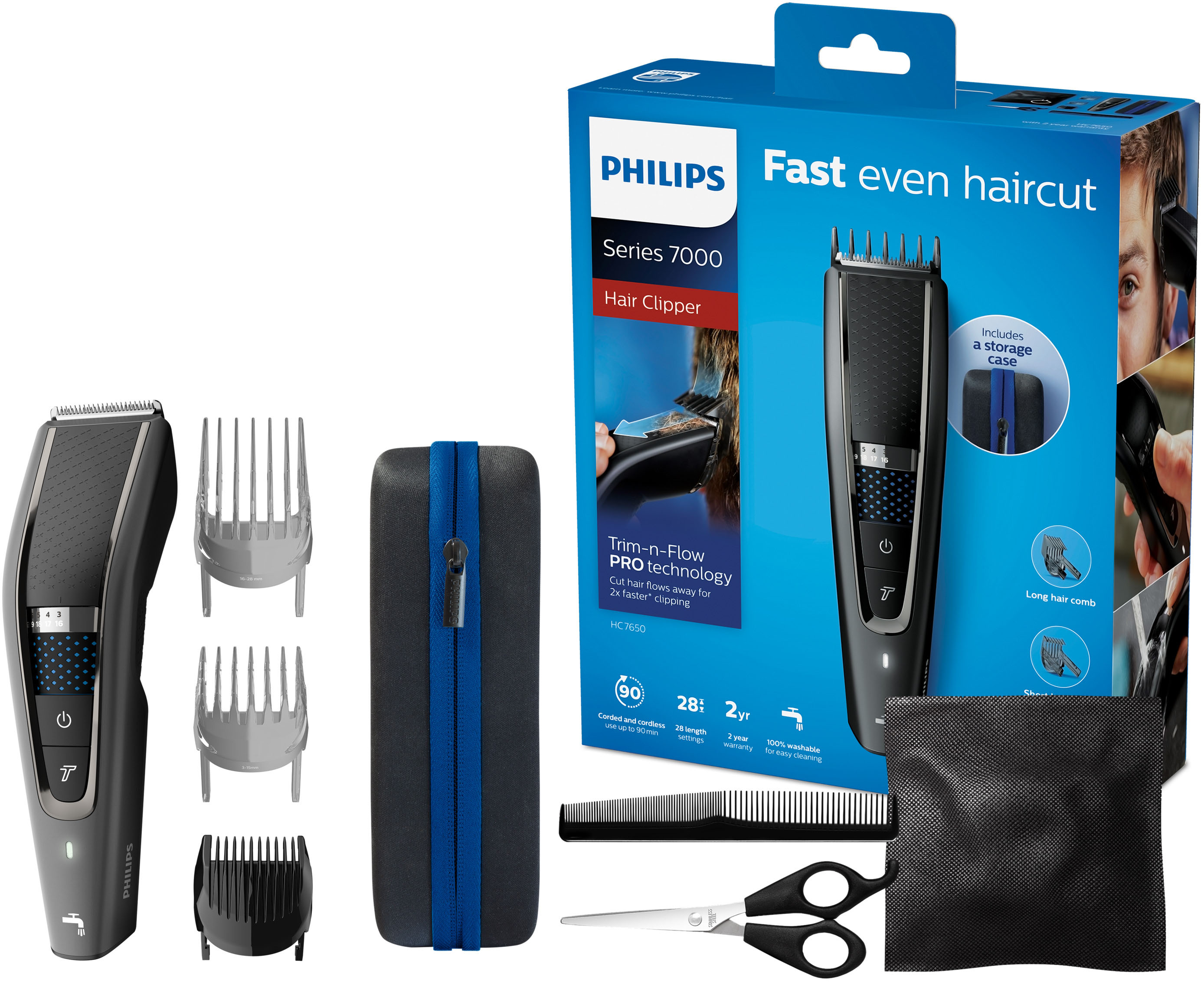 Philips Haarschneider »Series 7000 HC7650/15« 3 Aufsätze inklusive Friseur-Set, Trim-n-Flow Pro in grau