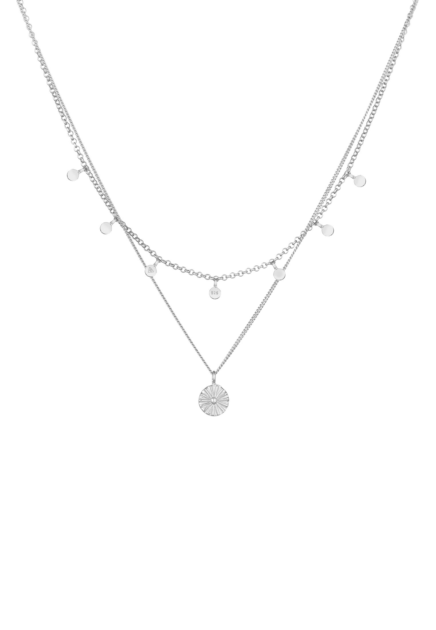 Elli Silberkette »Halskette Layer Plättchen Disc Sonne 925 Silber«