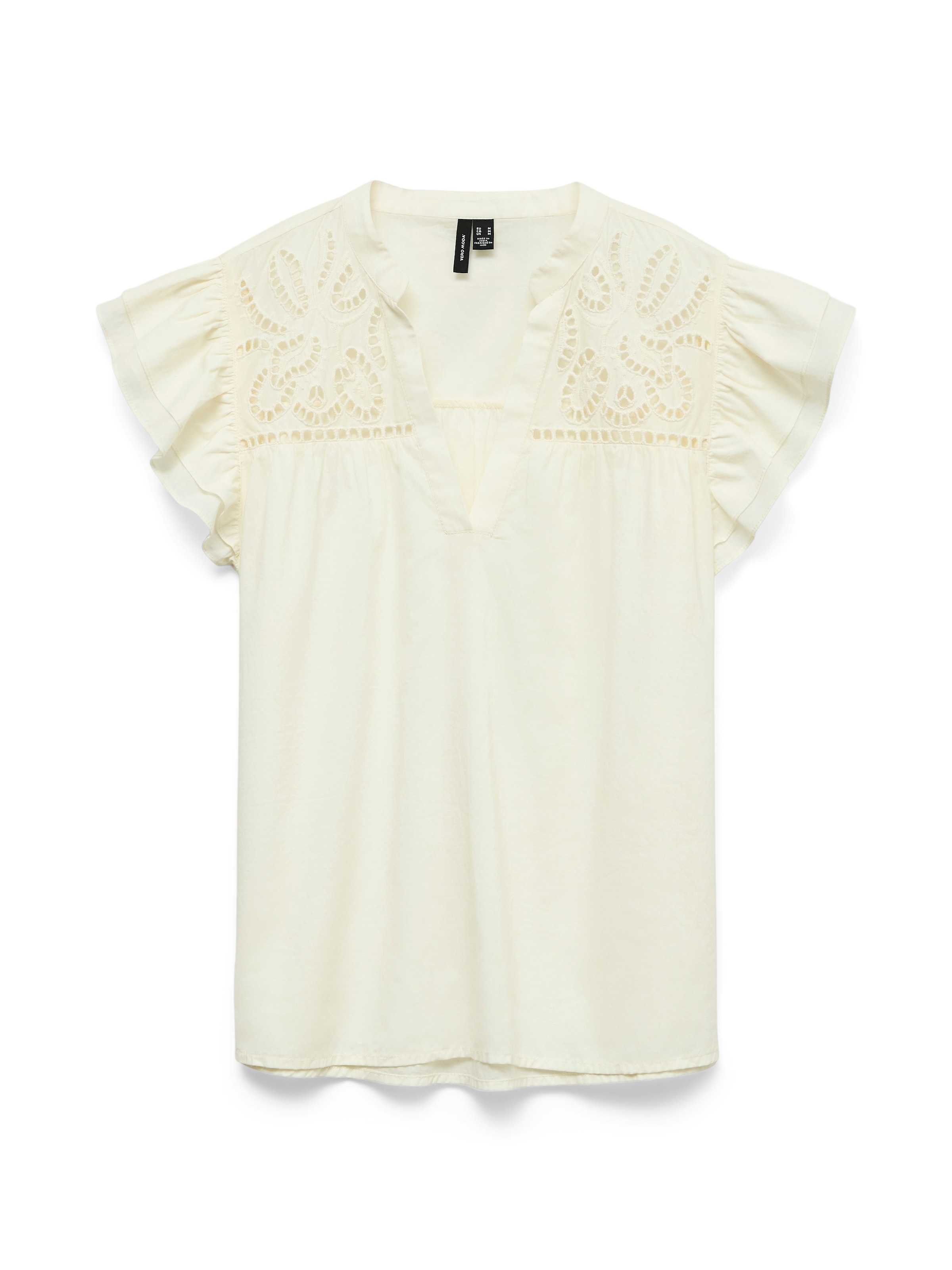 Vero Moda Kurzarmbluse »VMLINE SS V-NECK TOP WVN NOOS« Baumwolle, Lochstickerei