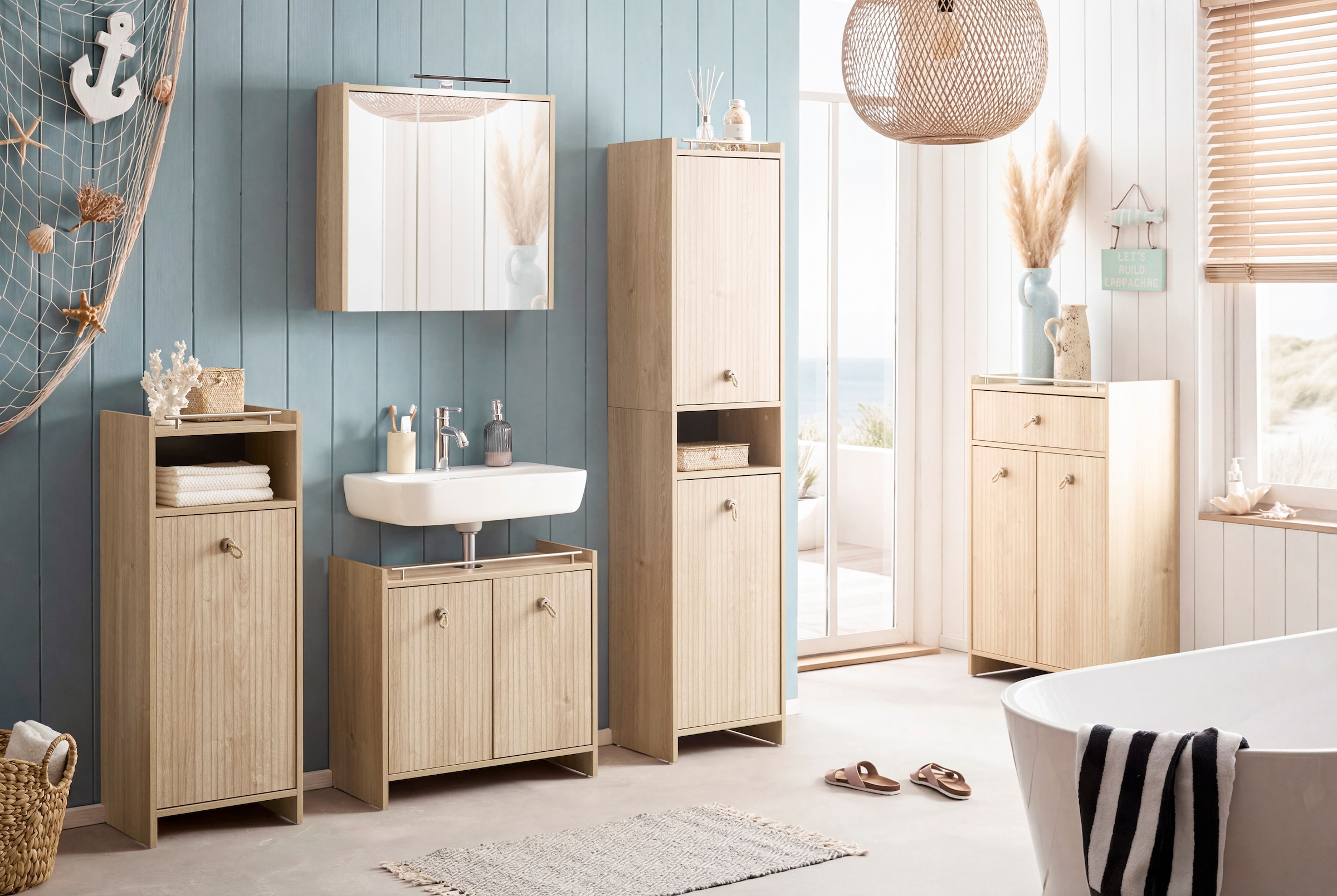 Schildmeyer Midischrank »SONDERBY, 1 Tür & 1 offenes Fach, Höhe 104,2 cm, MADE IN GERMANY« 1 Stk. tlg. Seilgriffe im maritimen Look, MADE IN GERMANY