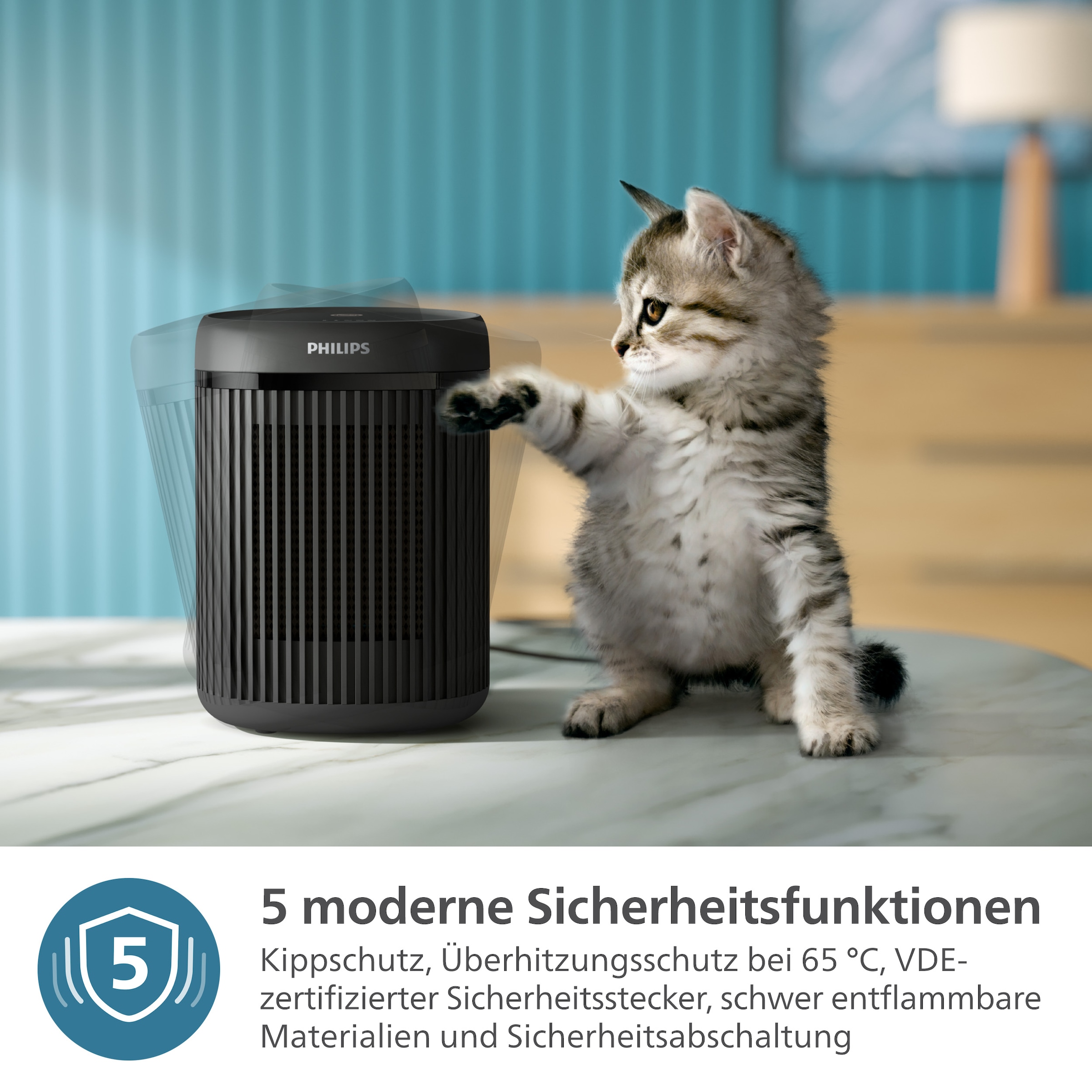 Philips Heizlüfter »aus Keramik, Kompakt 2000 Series CX2120/01, spart bis zu 25 % Energie«, 1500 W, mit schnellem Aufheizen in nur 2 Sekunden, extrem leise