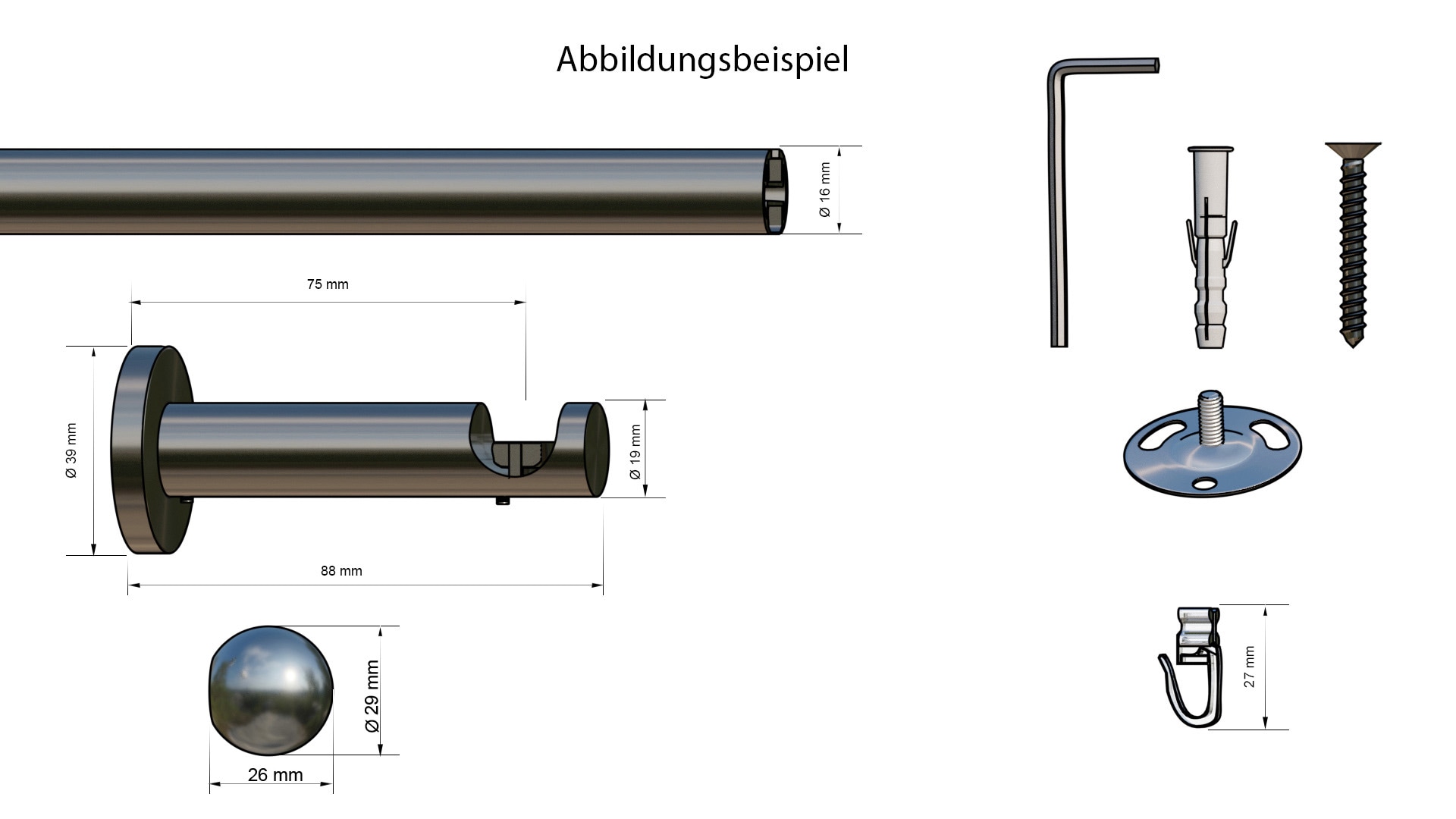 indeko Gardinenstange »Colombes« Ø 16 mm 1 läufig-läufig Wunschmaßlänge Innenlauf Komplett-Set inkl. Gleitern und Montagematerial