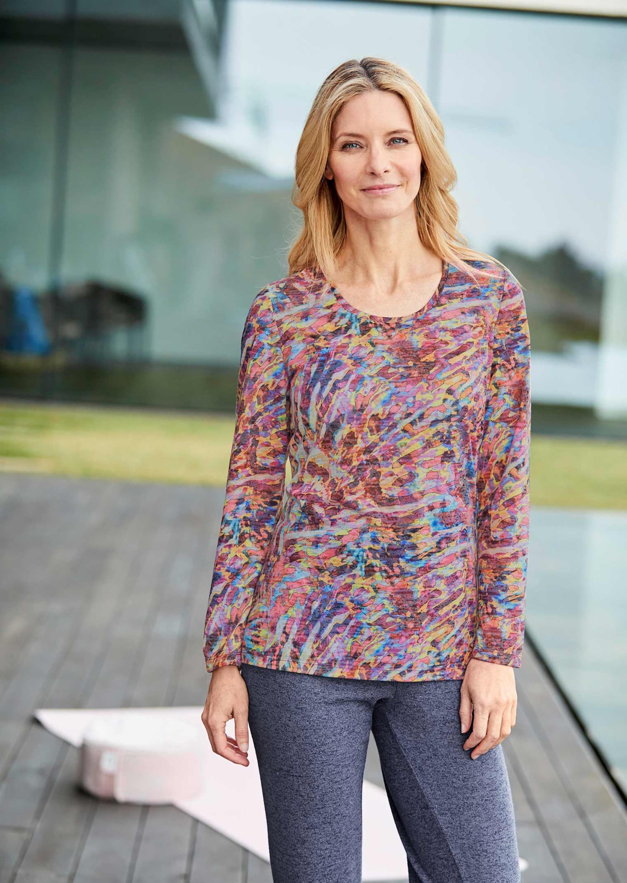 GOLDNER Longpullover »Kurzgröße Langarmshirt in Ausbrennerqualität mit Rundhals«