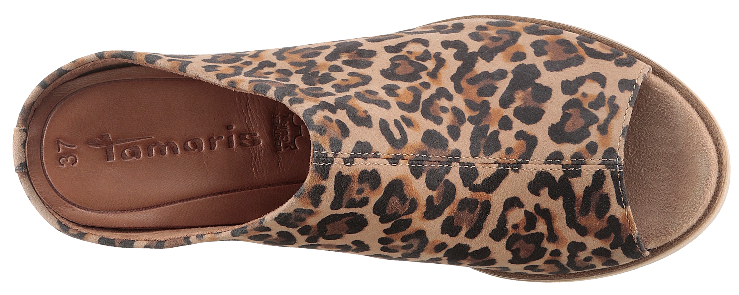Tamaris Pantolette, Keilabsatz, Sommerschuh, Schlupfschuh im Leo-Look