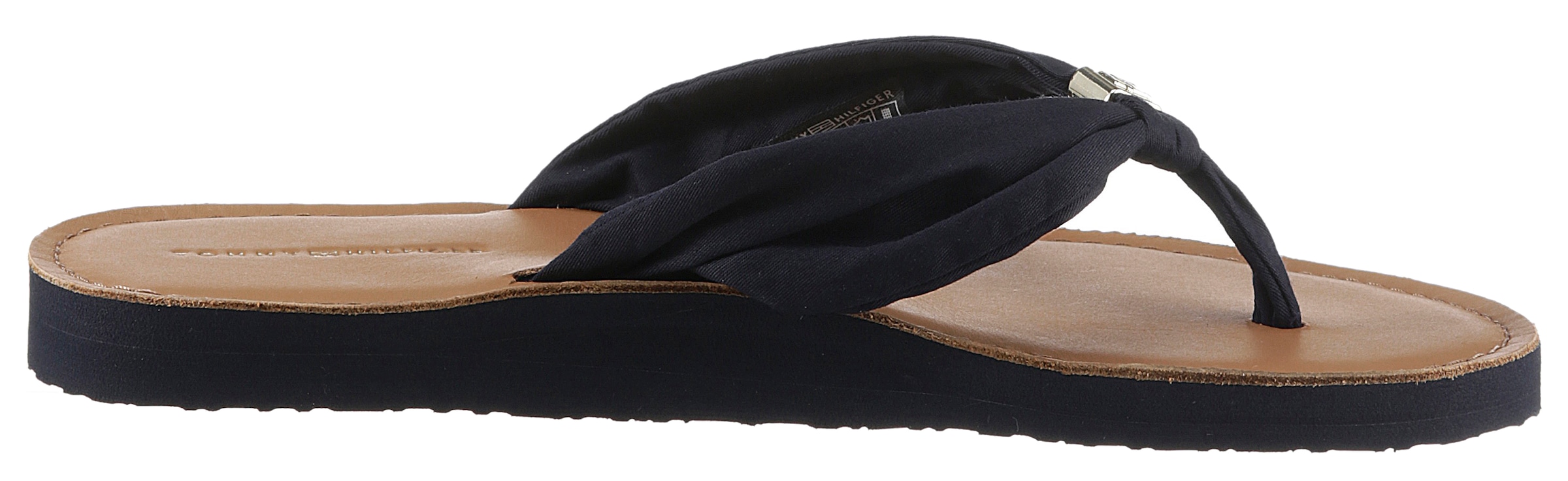 Tommy Hilfiger Zehentrenner »TH ELEVATED BEACH SANDAL«, Sommerschuh, Bequemschuh, Flats, Schlappen mit TH-Schmuckelement